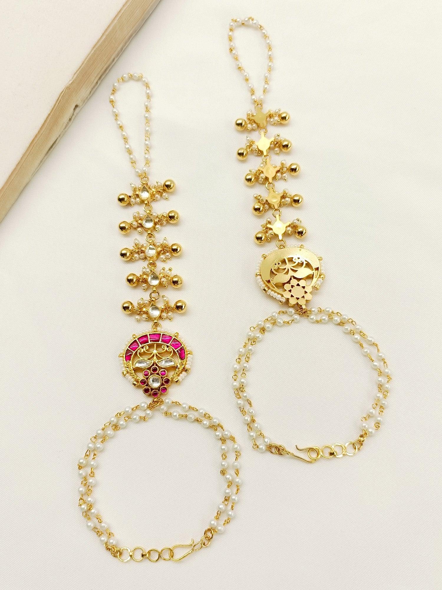 Dritya Ruby Kundan Hathphool Set Of 2