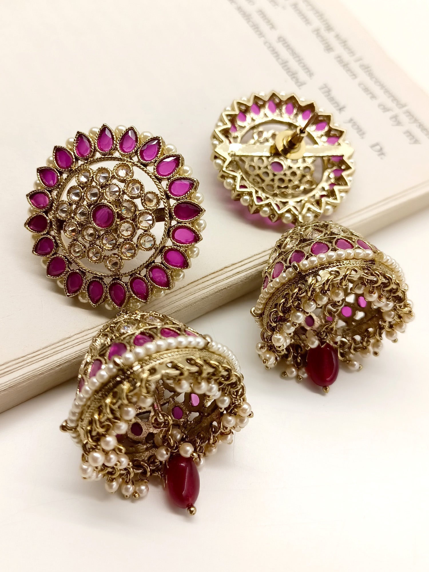 Beautiful Polki Jhumki Earrings with Stunning Pearl and Beads