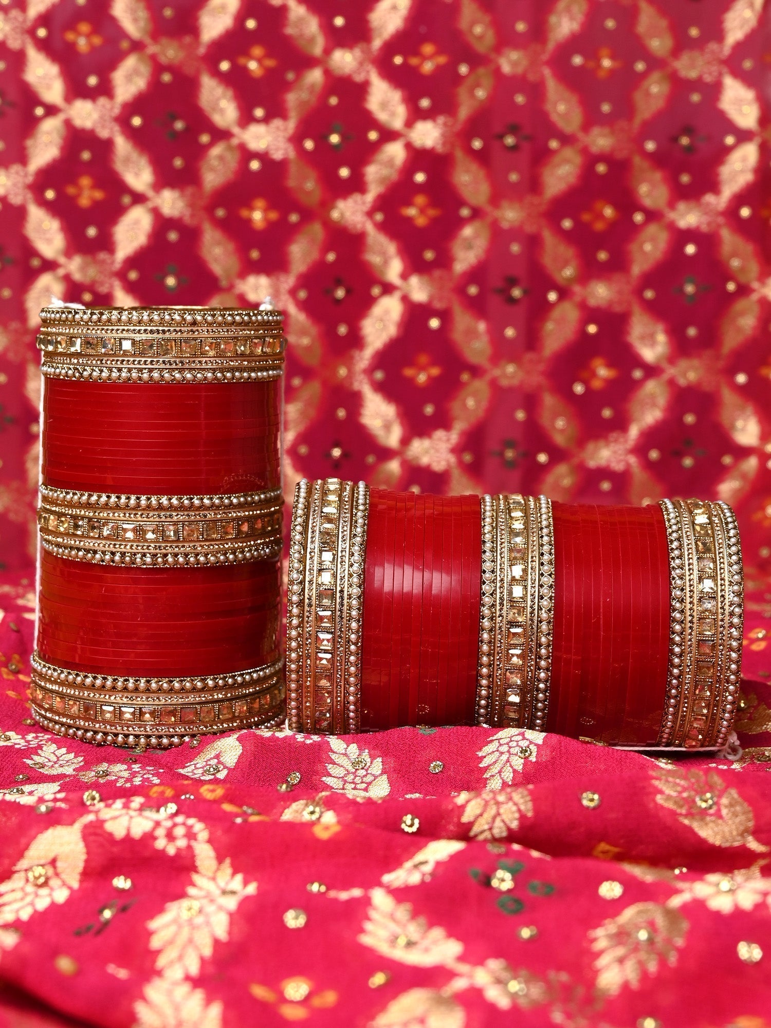 Greeshma Copper Stones Kada's Traditional Maroon Punjabi Chura - qivii