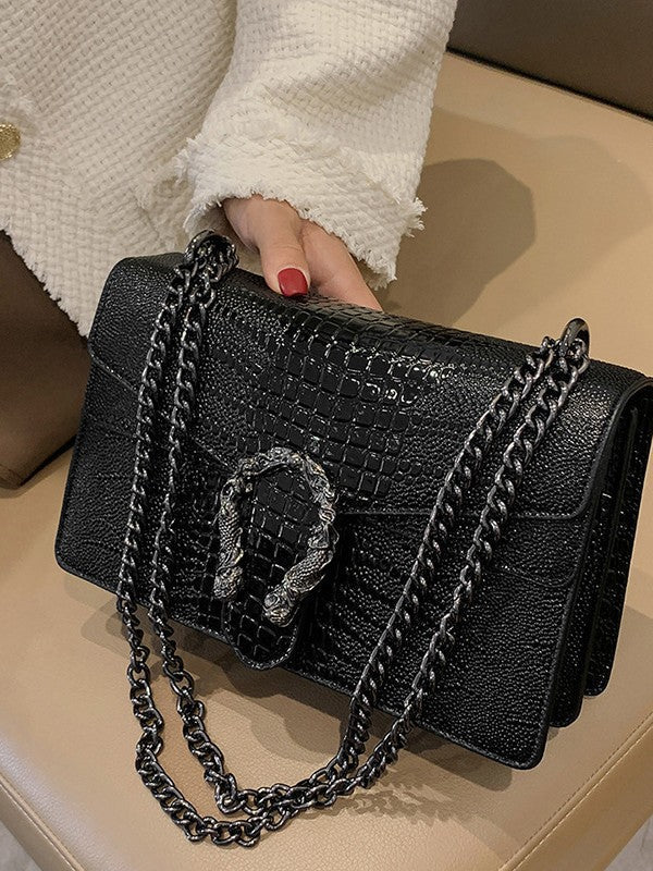 Women's Chain Flap Bag - Trendy PU Leather Shoulder & Crossbody Purse