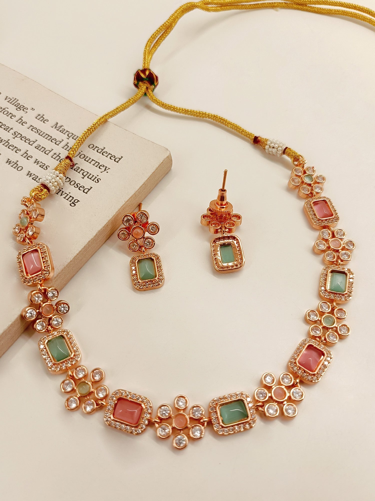 Janki P & G American Diamond Necklace Set - qivii