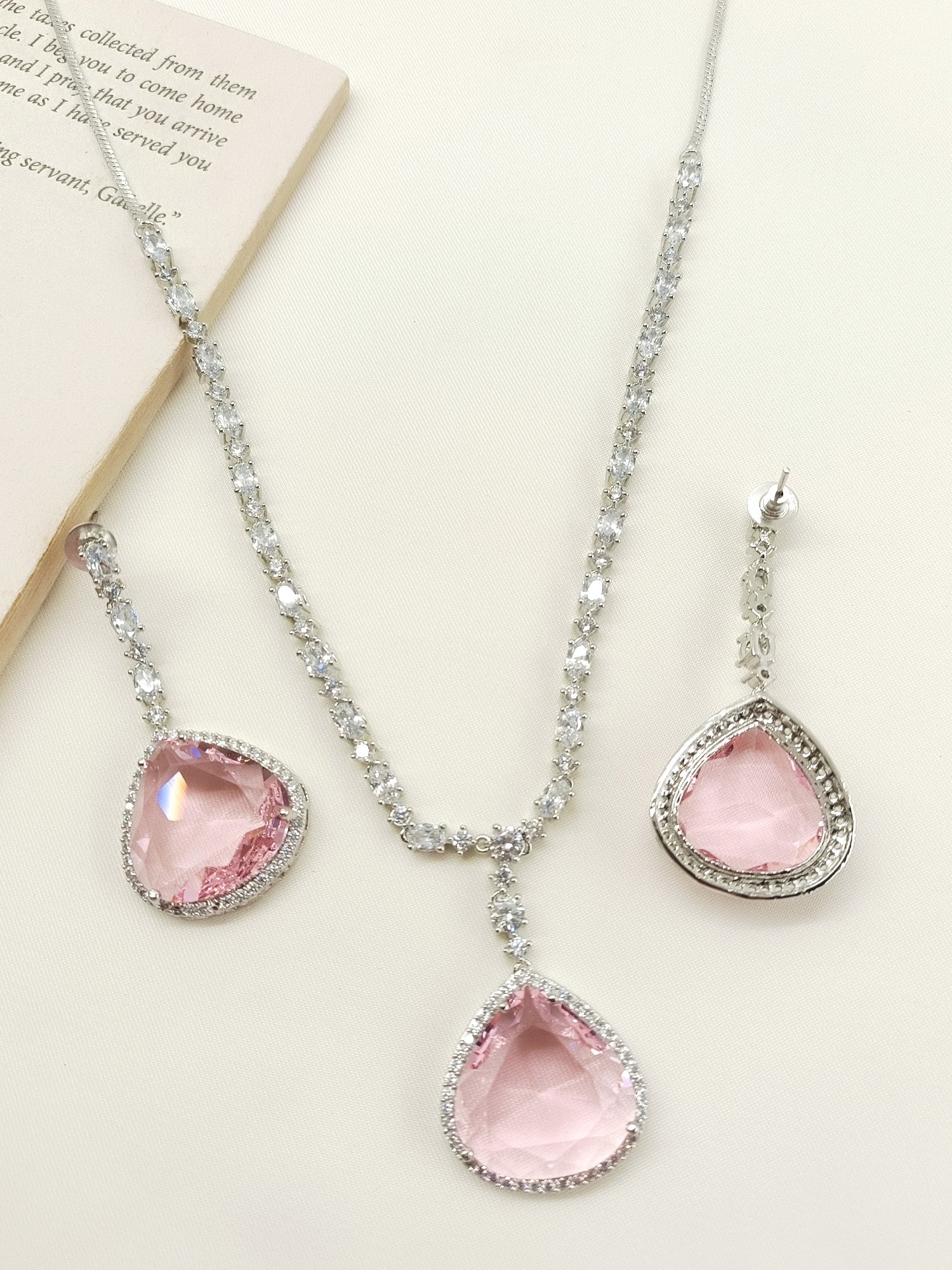 Tasavur Baby Pink American Diamond Necklace Set