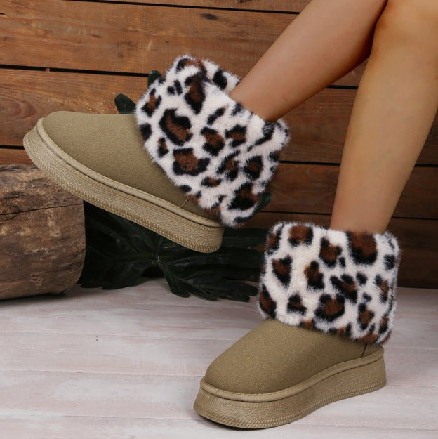 Women's Darby Leopard Winter Boots - Cozy Fuzzy-Lined Platform Slip-On Shoes (US 5-10)