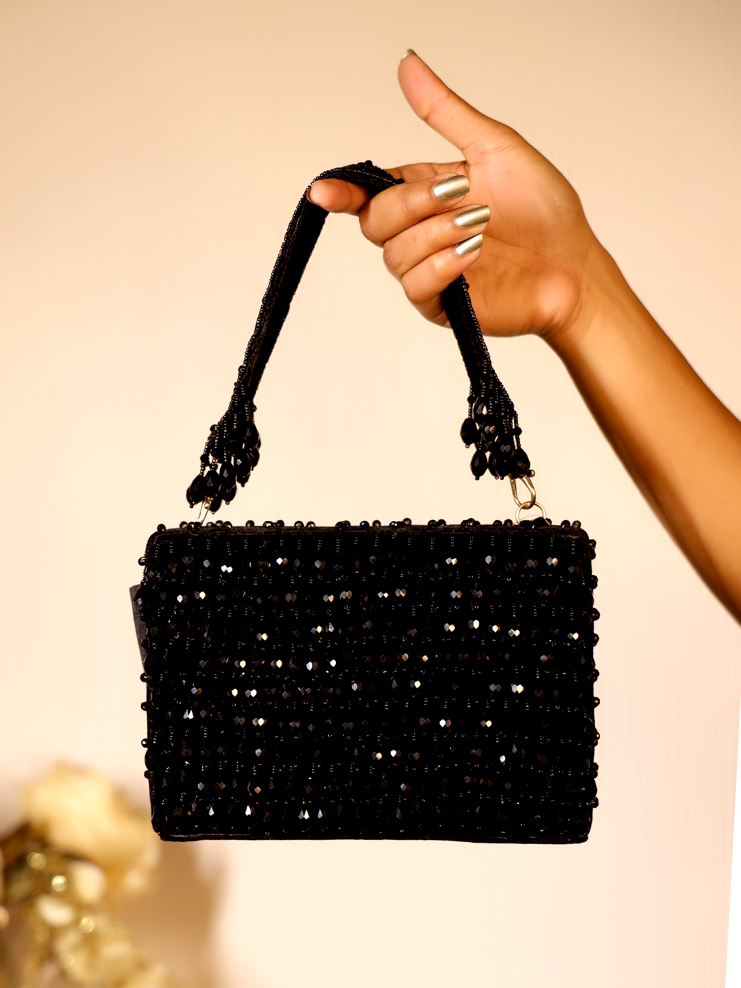 Parineeta Velvet Black Beaded Evening Clutch