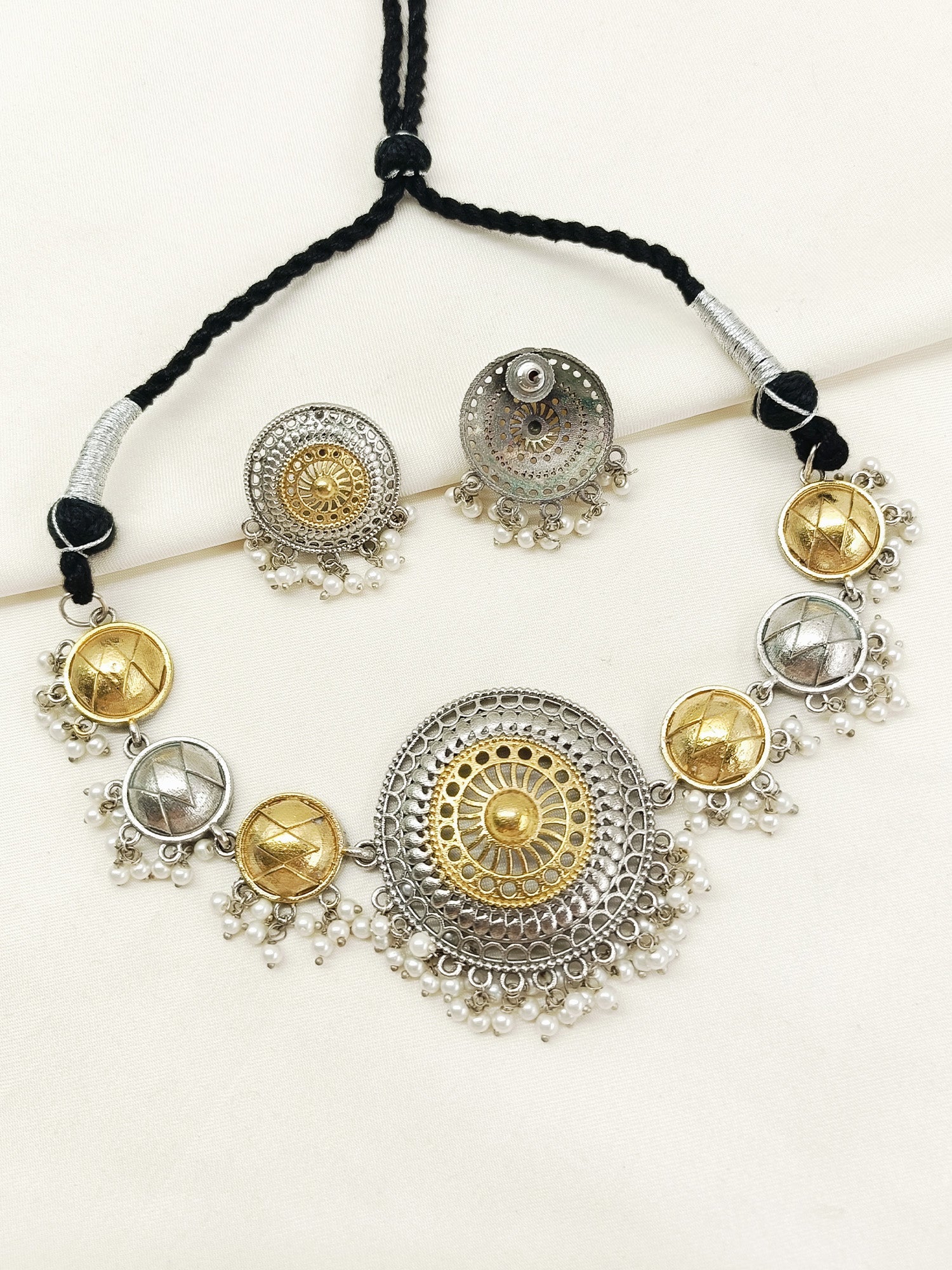 Ellora Plain Oxidized Necklace Set