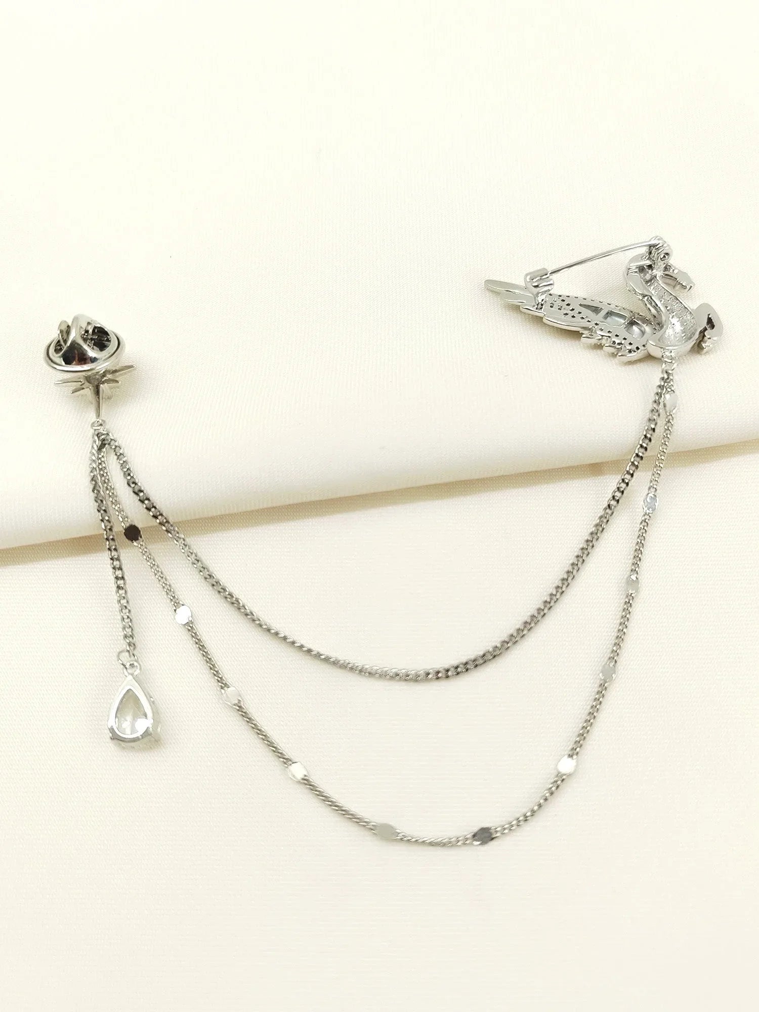 Aditi Silver Pegasus & Star Brooch Pin With Chain
