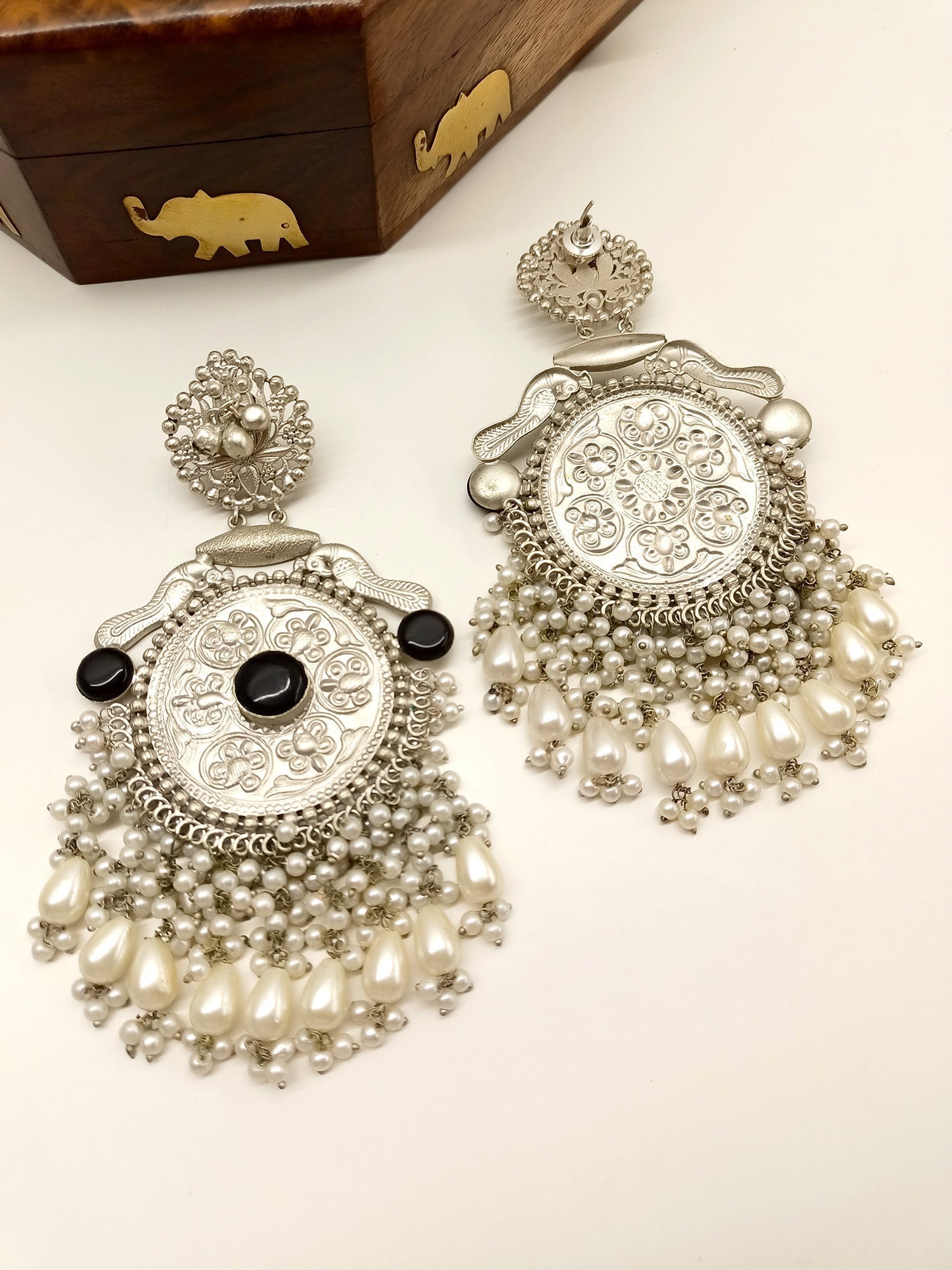 Idika Black Long Oxidized Earrings - qivii