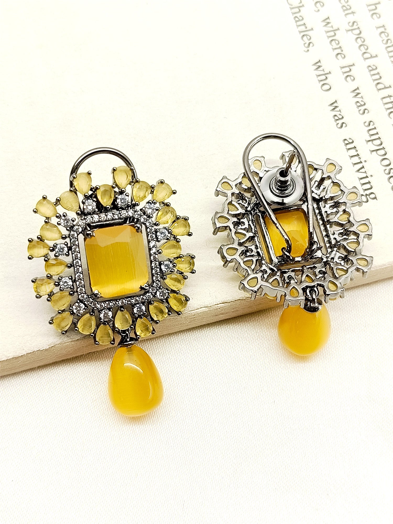 Unique style Victorian Earrings with delicate yellow beads hanging
