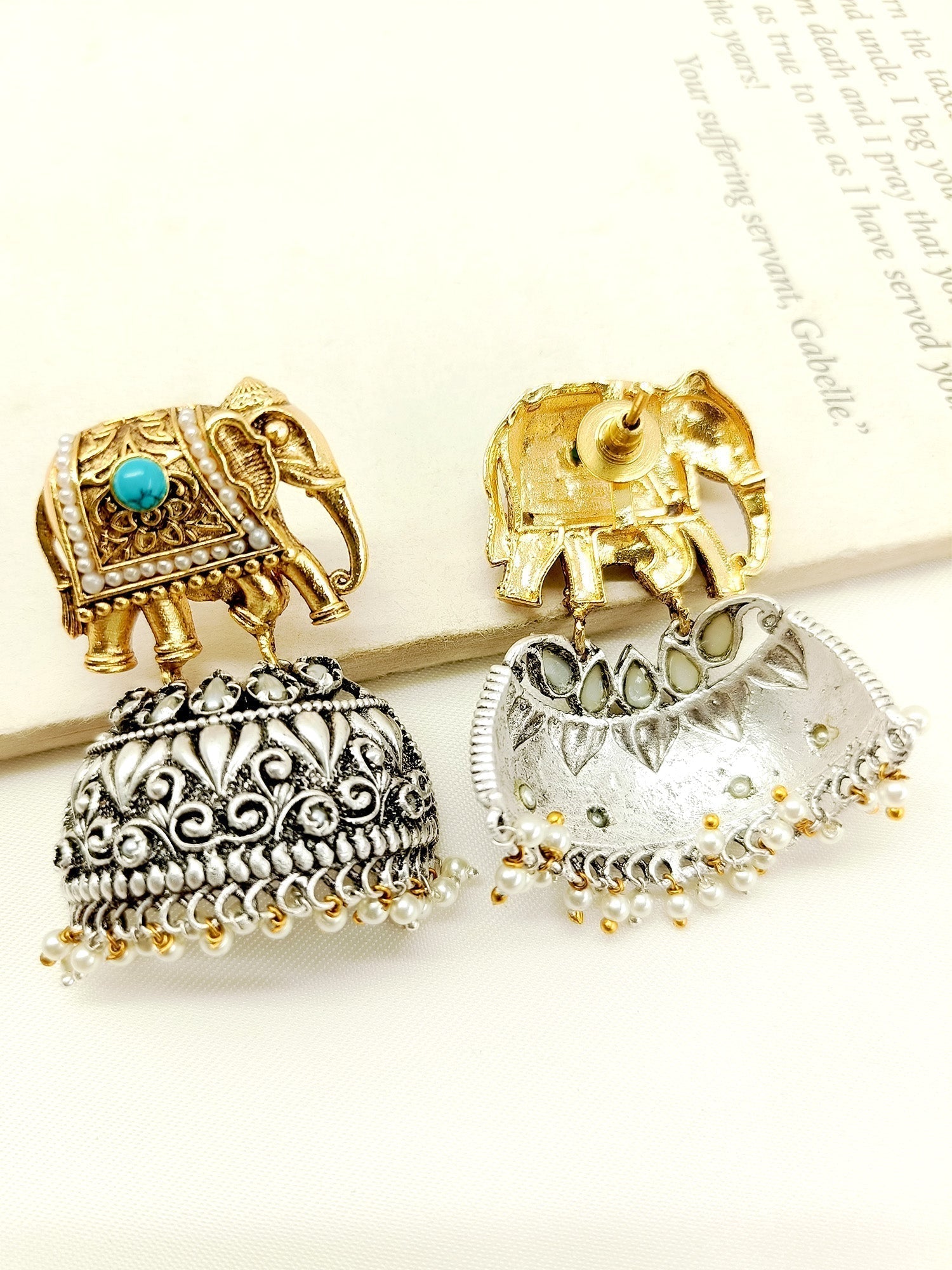 Deirdre Firozi Elephant Oxidized Earrings - qivii