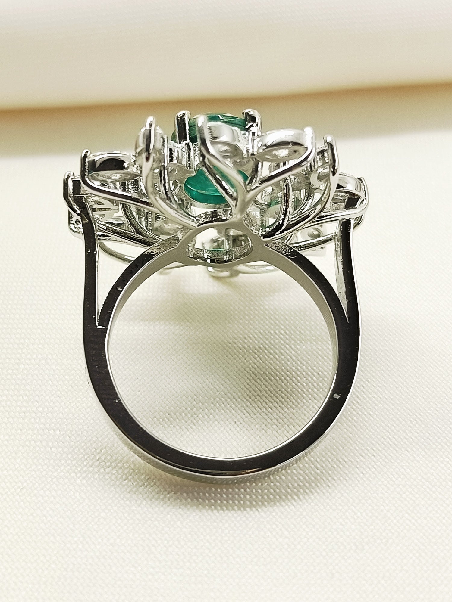 Aadvika Green 92.5 Silver American Diamond Finger Ring - qivii