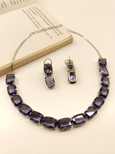 Madhubala Lavender American Diamond Necklace Set