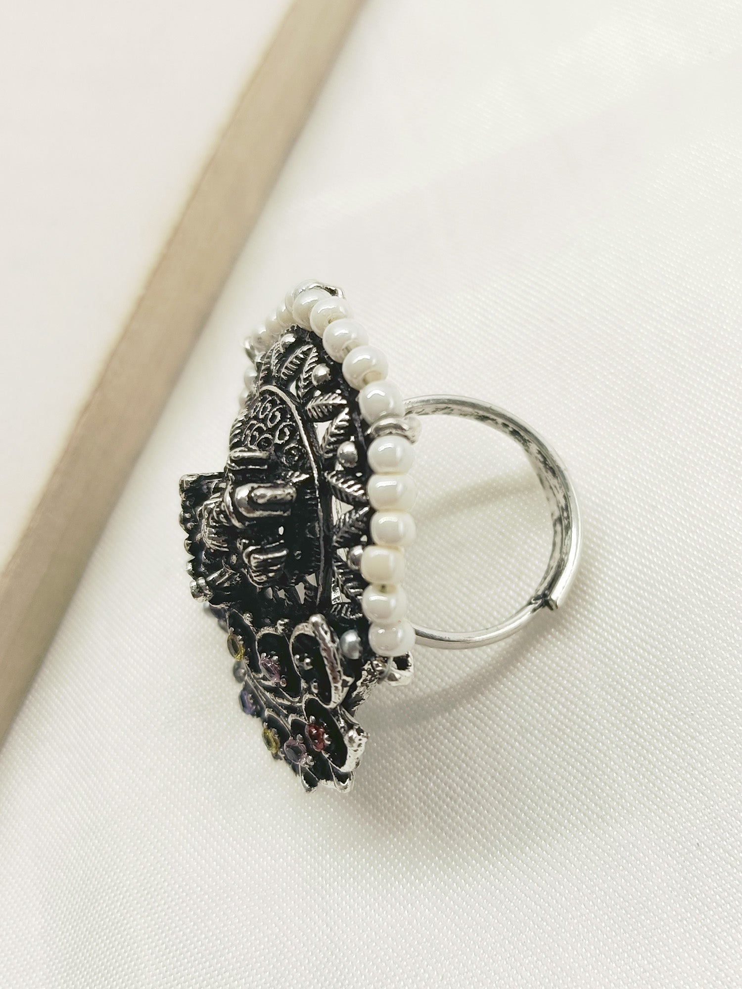 Shivina Multi Colour Temple Oxidized Finger Ring - qivii