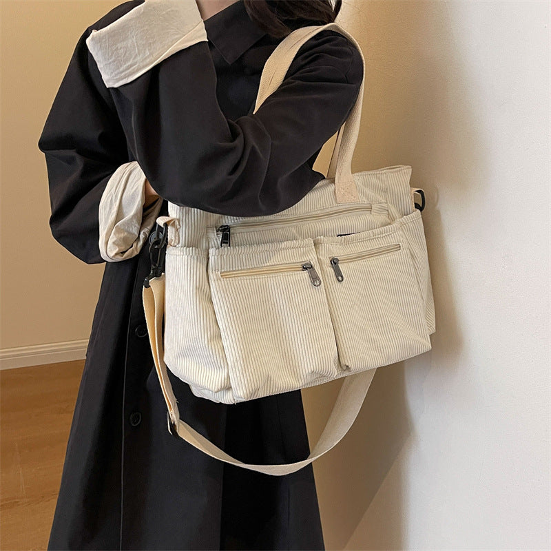 Women's Corduroy Tote Bag Large Capacity Convertible Shoulder & Crossbody Bag | Casual & Versatile Everyday Handbag