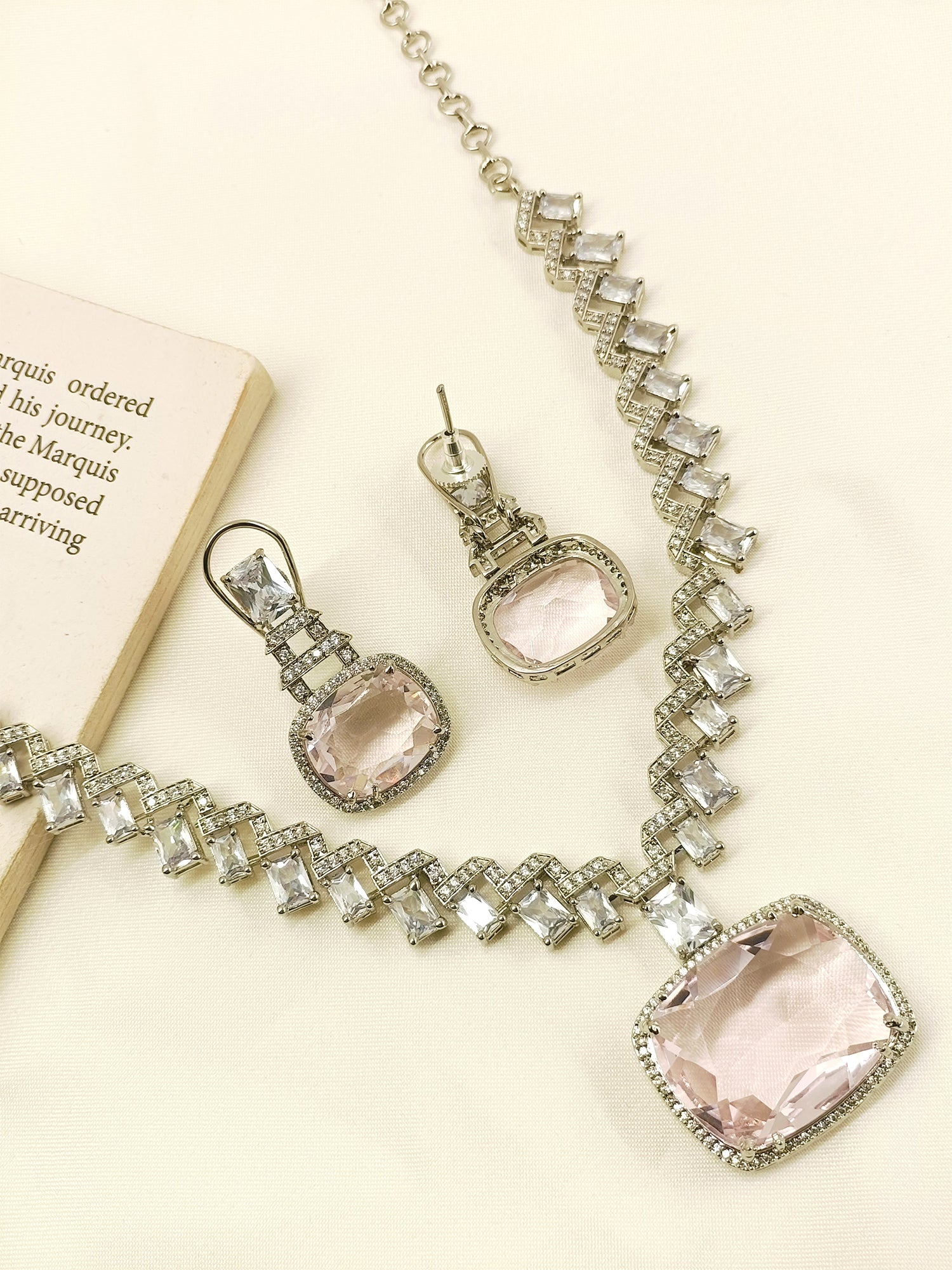 Yahsti Baby Pink American Diamond Necklace Set - qivii