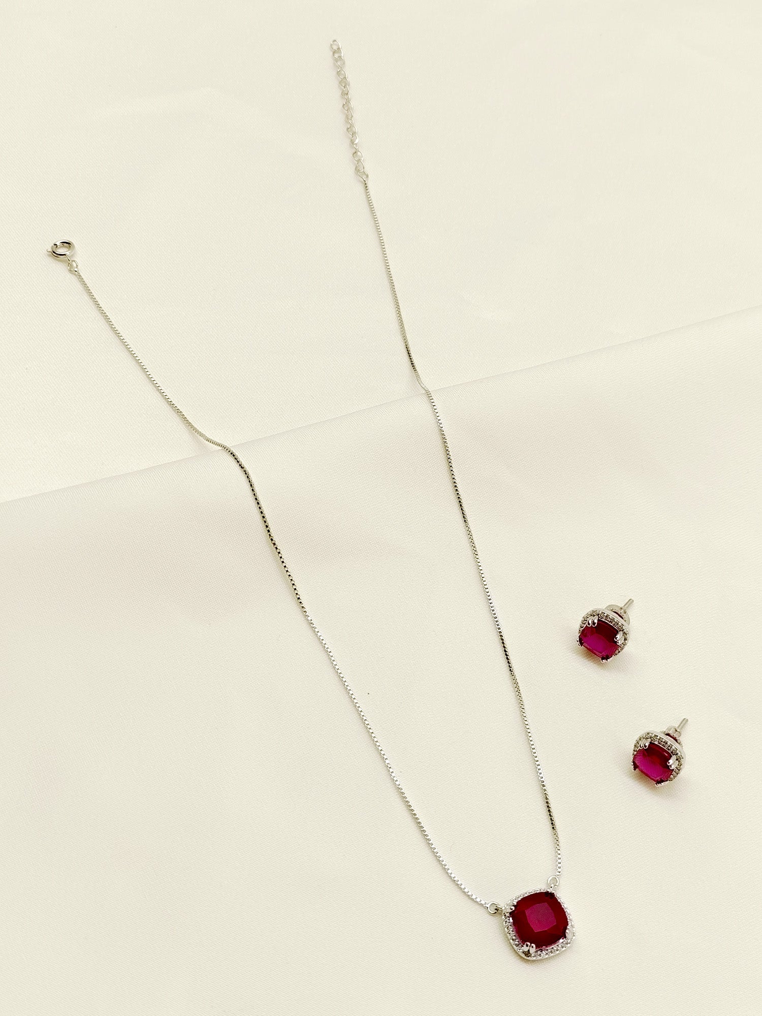 Pakeezah Ruby American Diamond Pendant Set - qivii