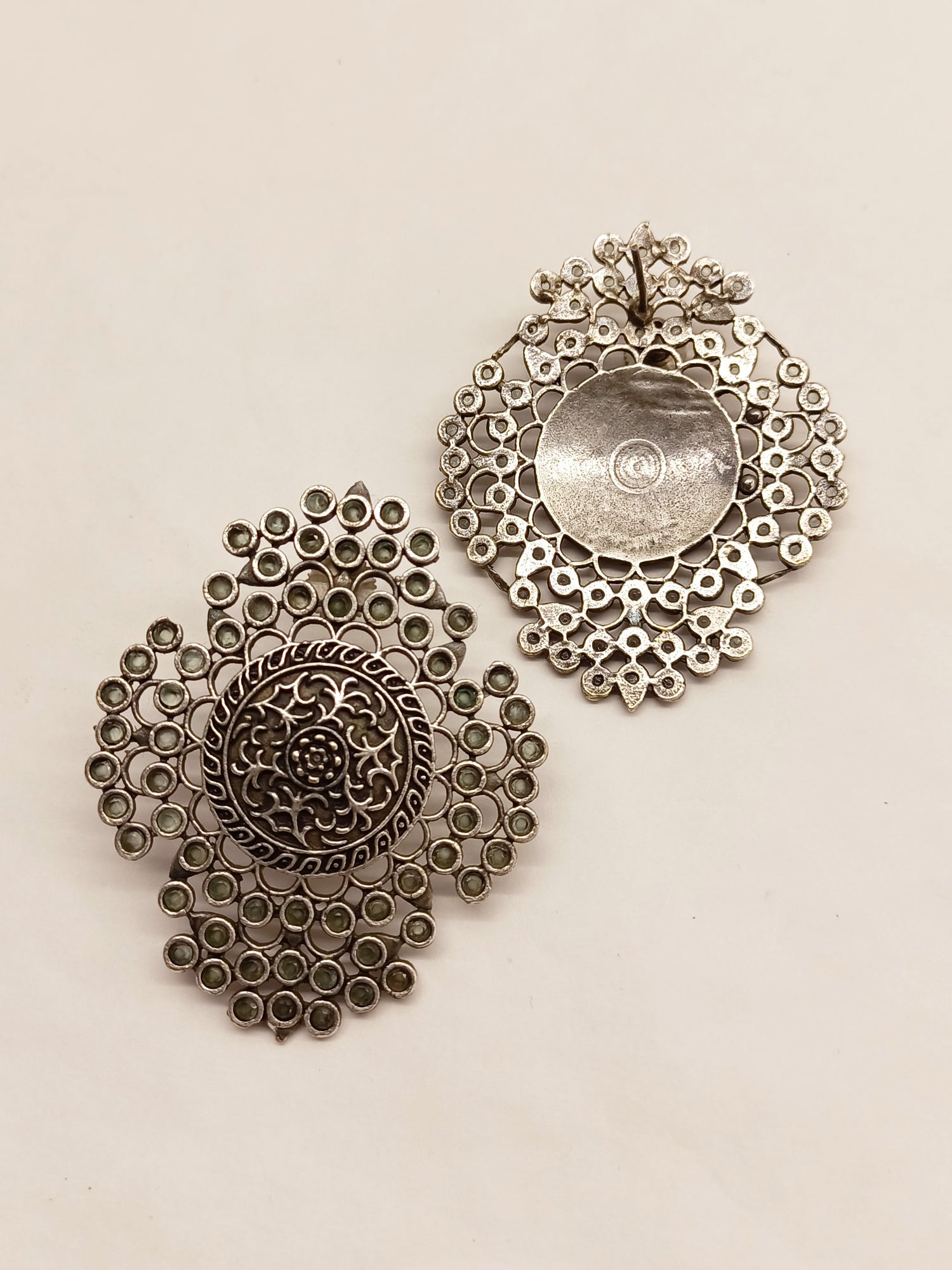 Areeka Big Oxidised Stud Earrings In Mint Green - qivii