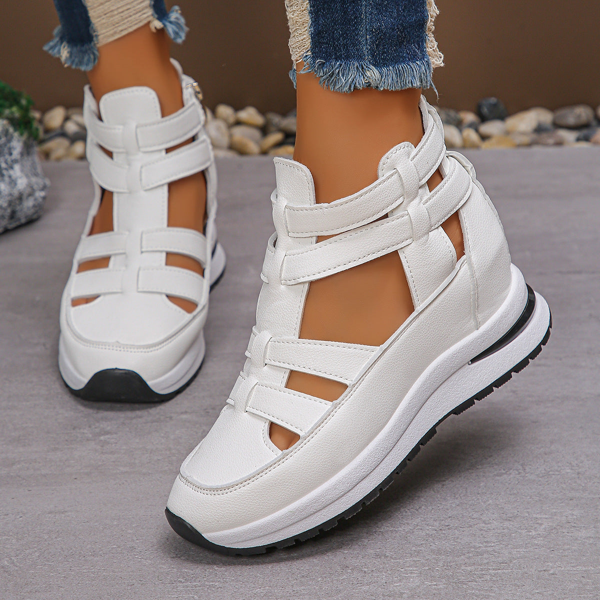 Women’s Plus Size Sporty Platform Sandals - Side Zipper Closed-Toe Sneaker Sandals with 7cm Height Boost