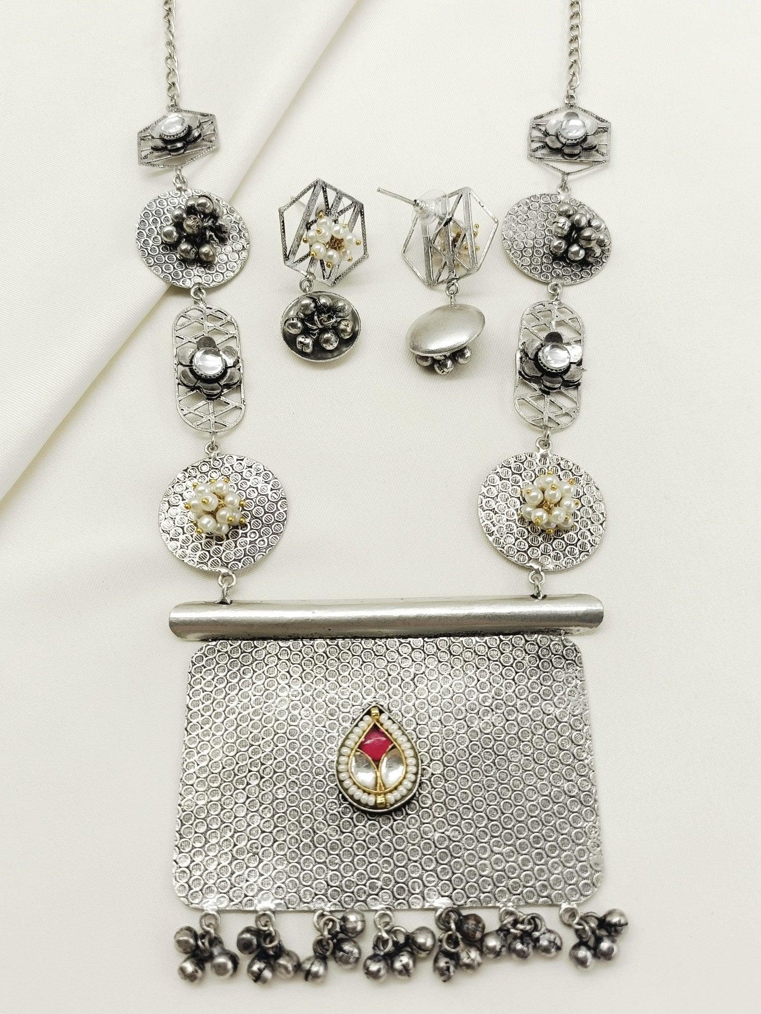 Qalbi Ruby Oxidized Necklace Set