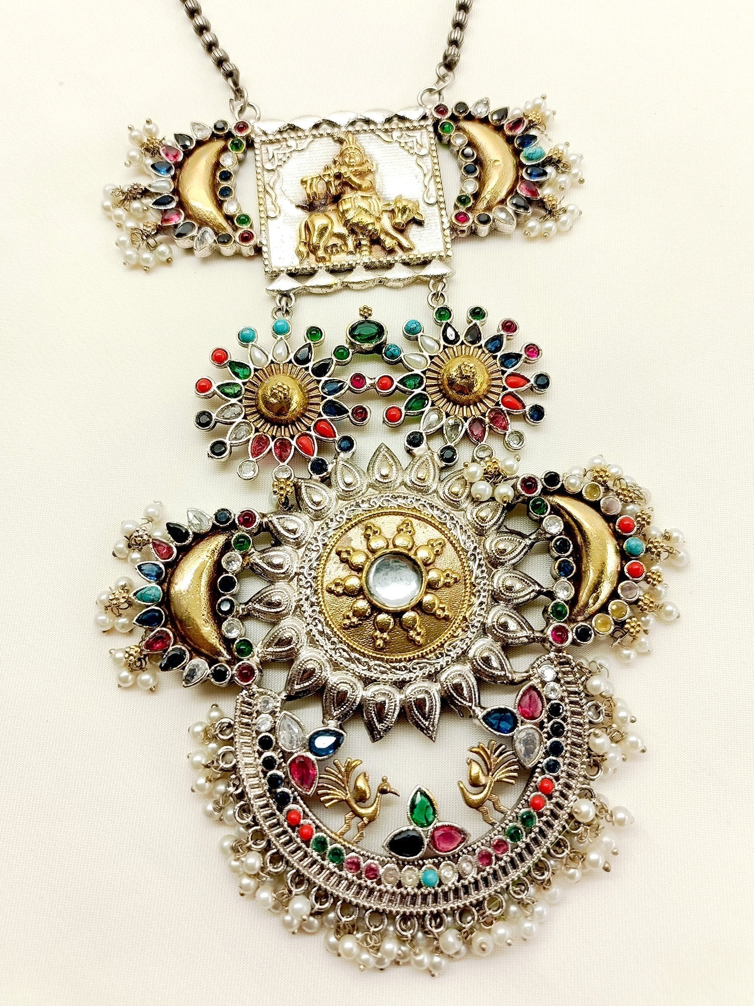 Zeniro Multi Colour Oxidized Long Necklace Set - qivii