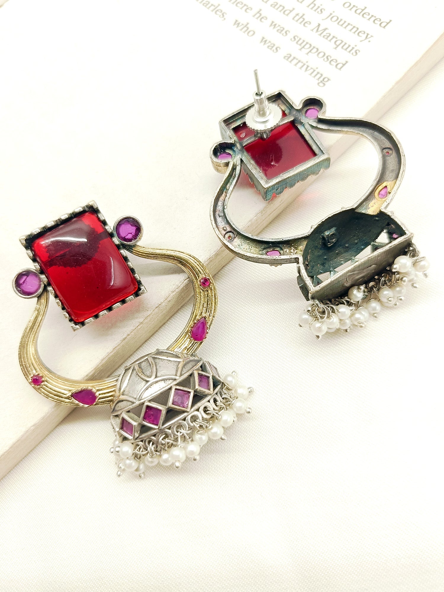 Rudrani Maroon Oxidized Earrings - qivii