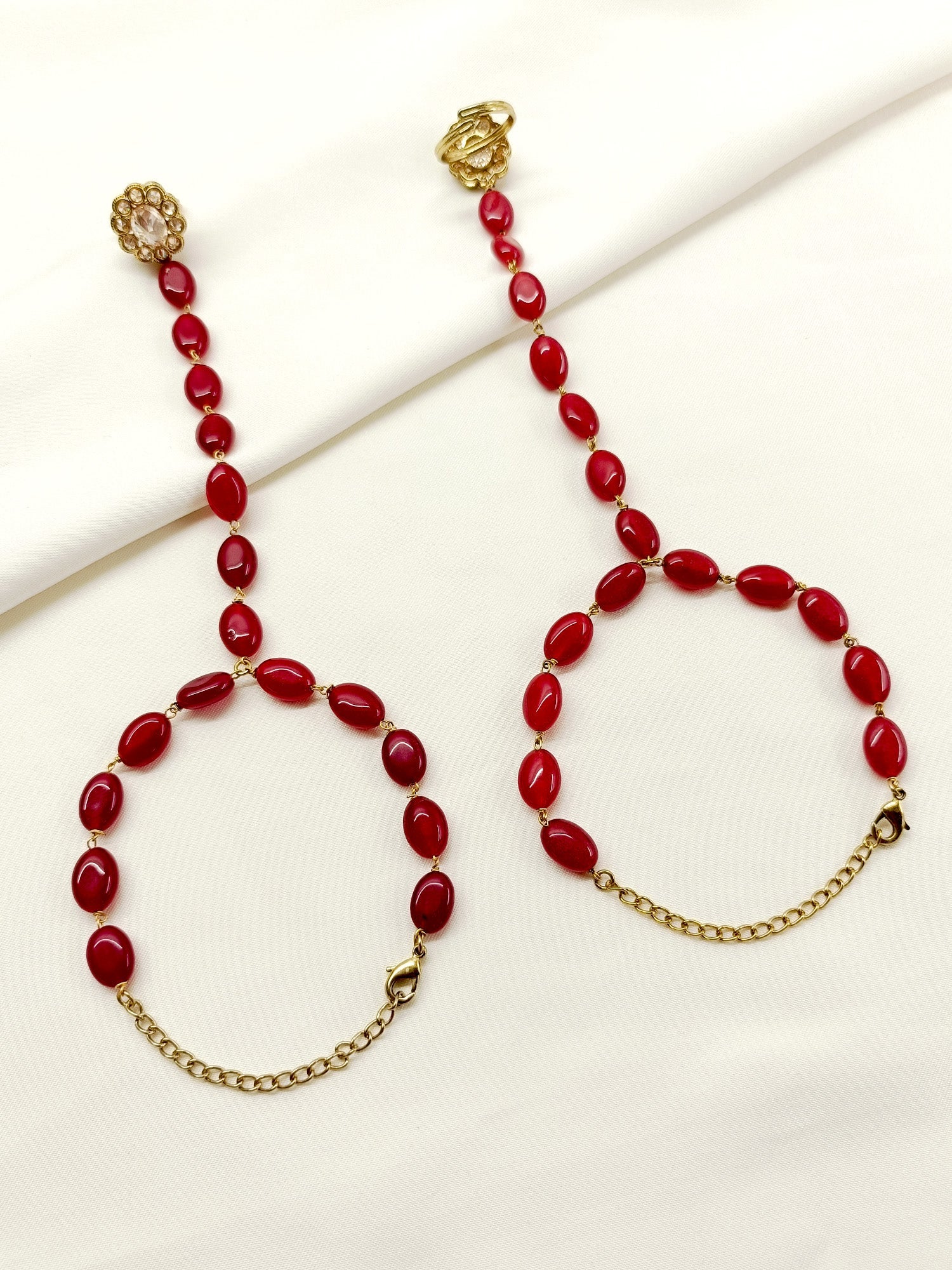 Devanshi Ruby Polki Hathphool Set Of 2