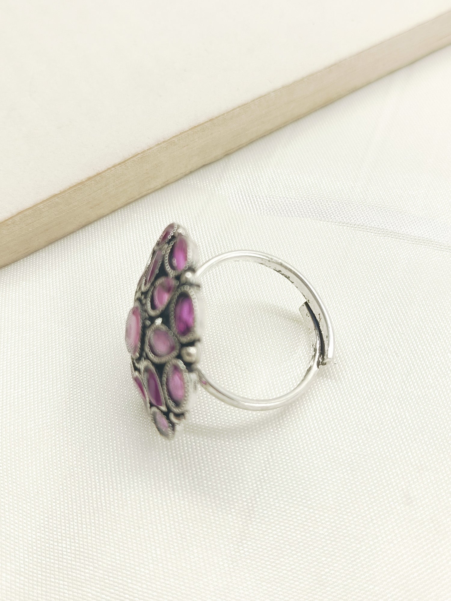 Roshni Rose Pink Oxidized Finger Ring - qivii