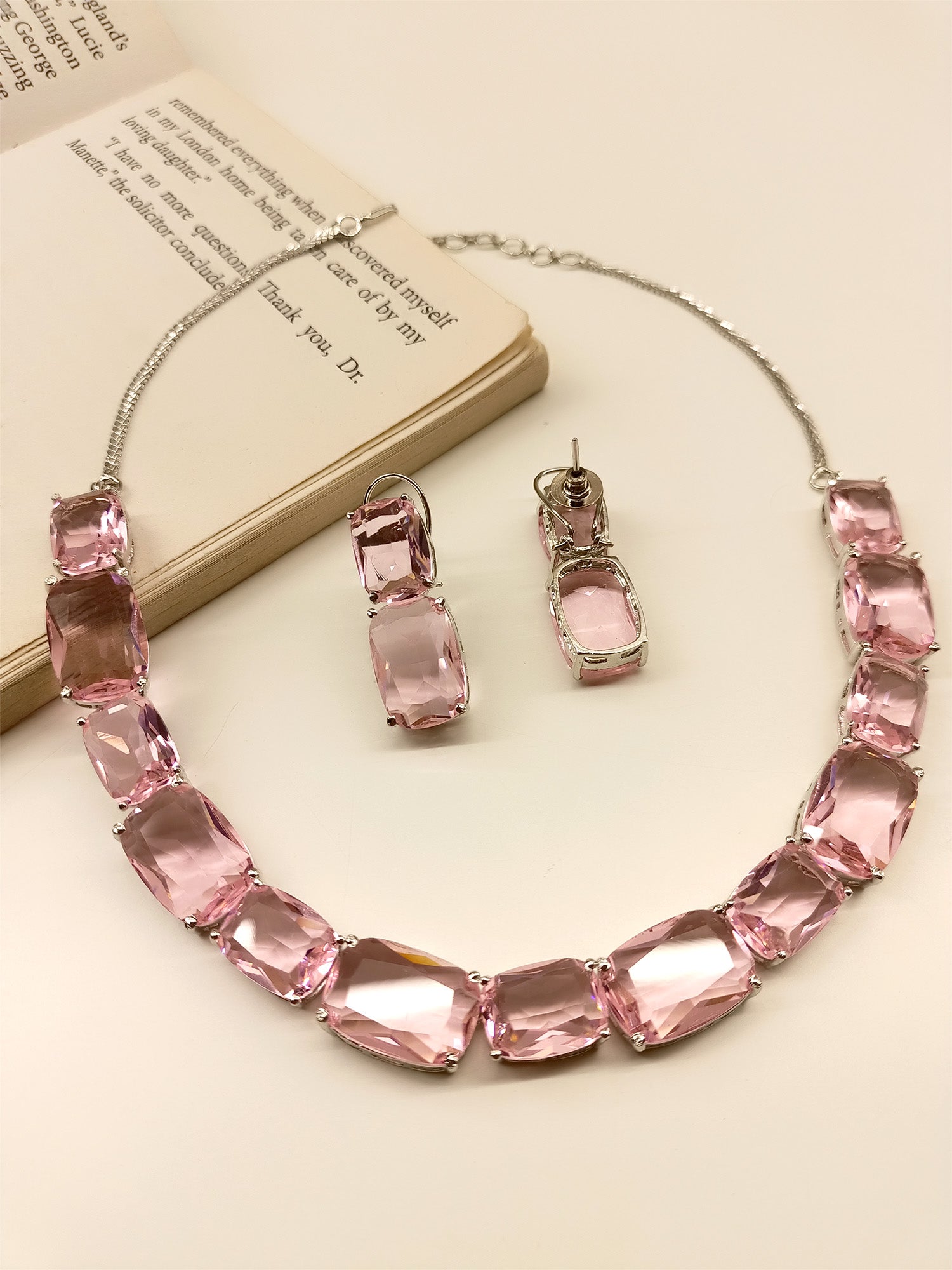 Damini Pink Swarovski Stone Necklace Set - qivii