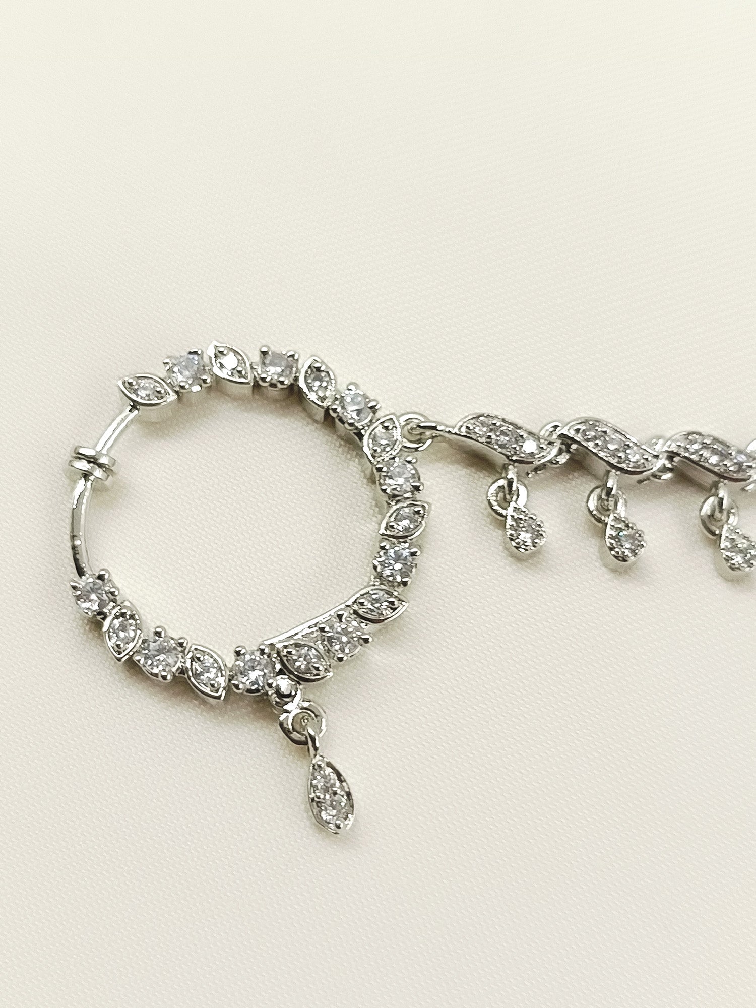 Gitika White American Diamond Nath