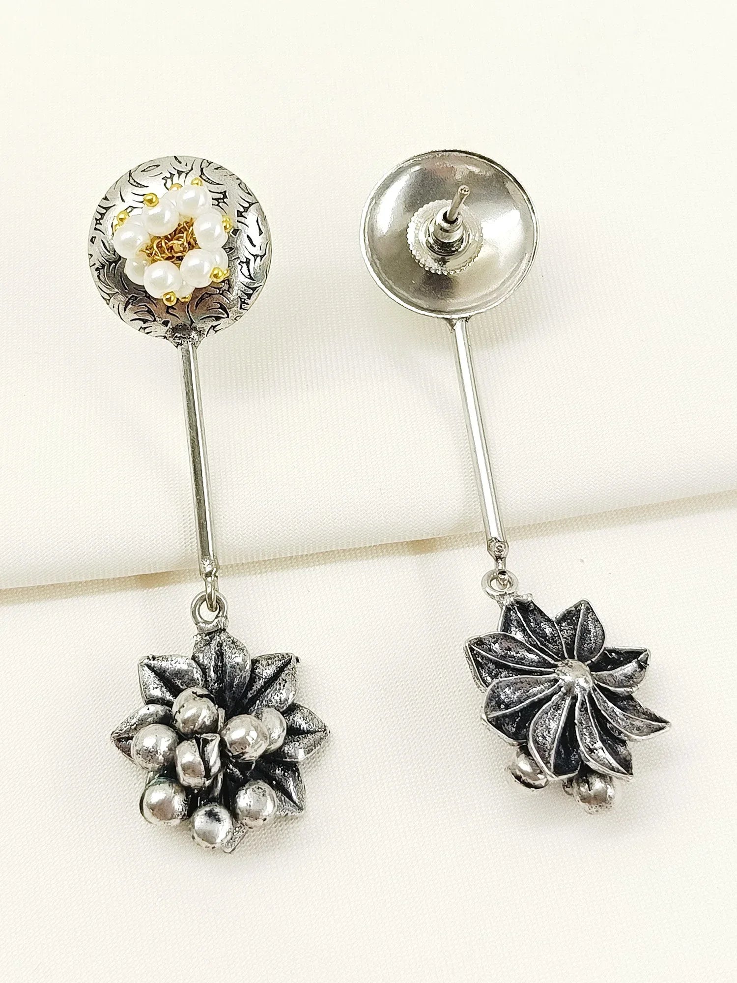 Dhrishita White Pearl Oxidized Earring