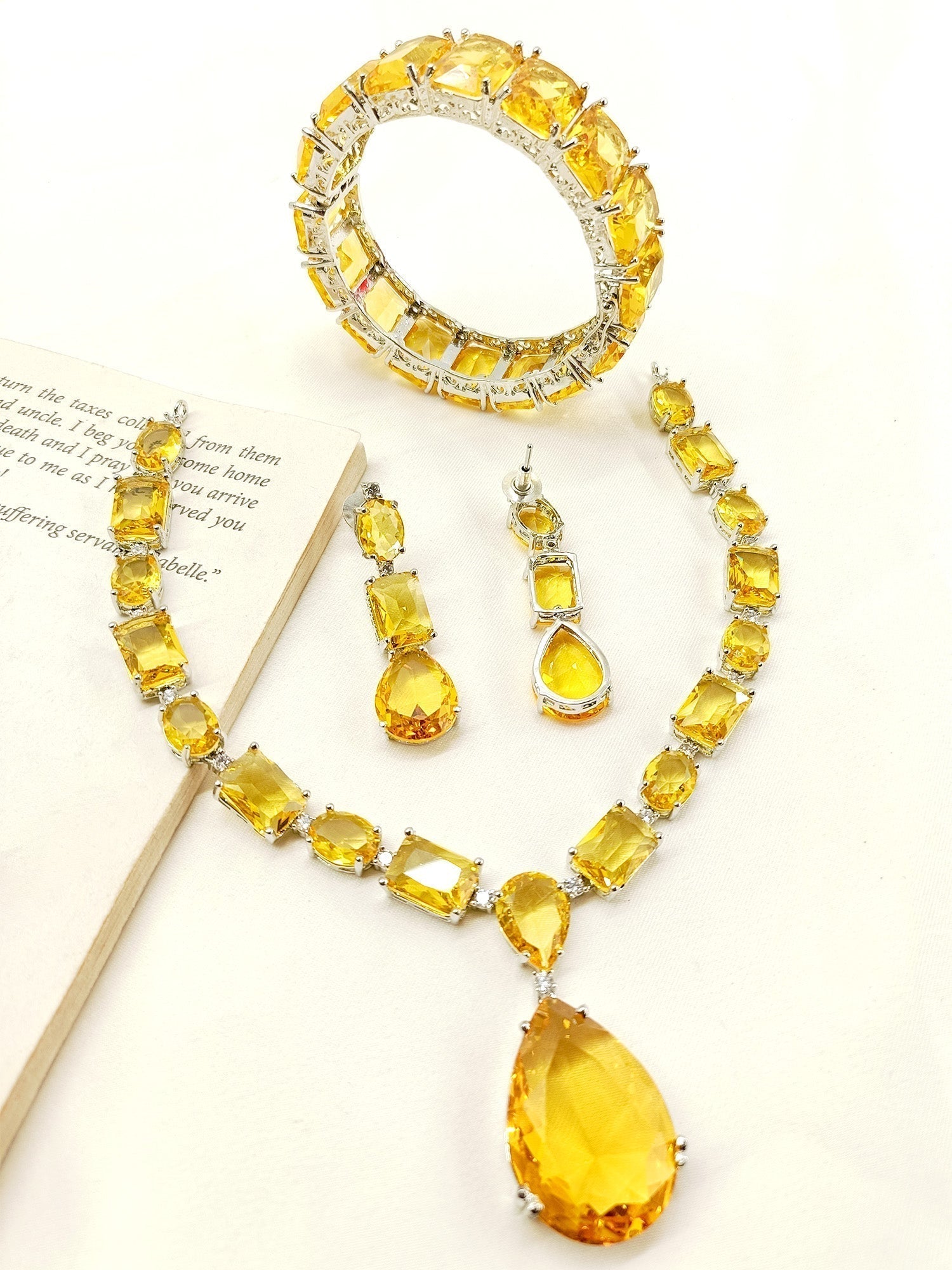 Sudhikha Yellow Swarovski Stone Combo Set - qivii