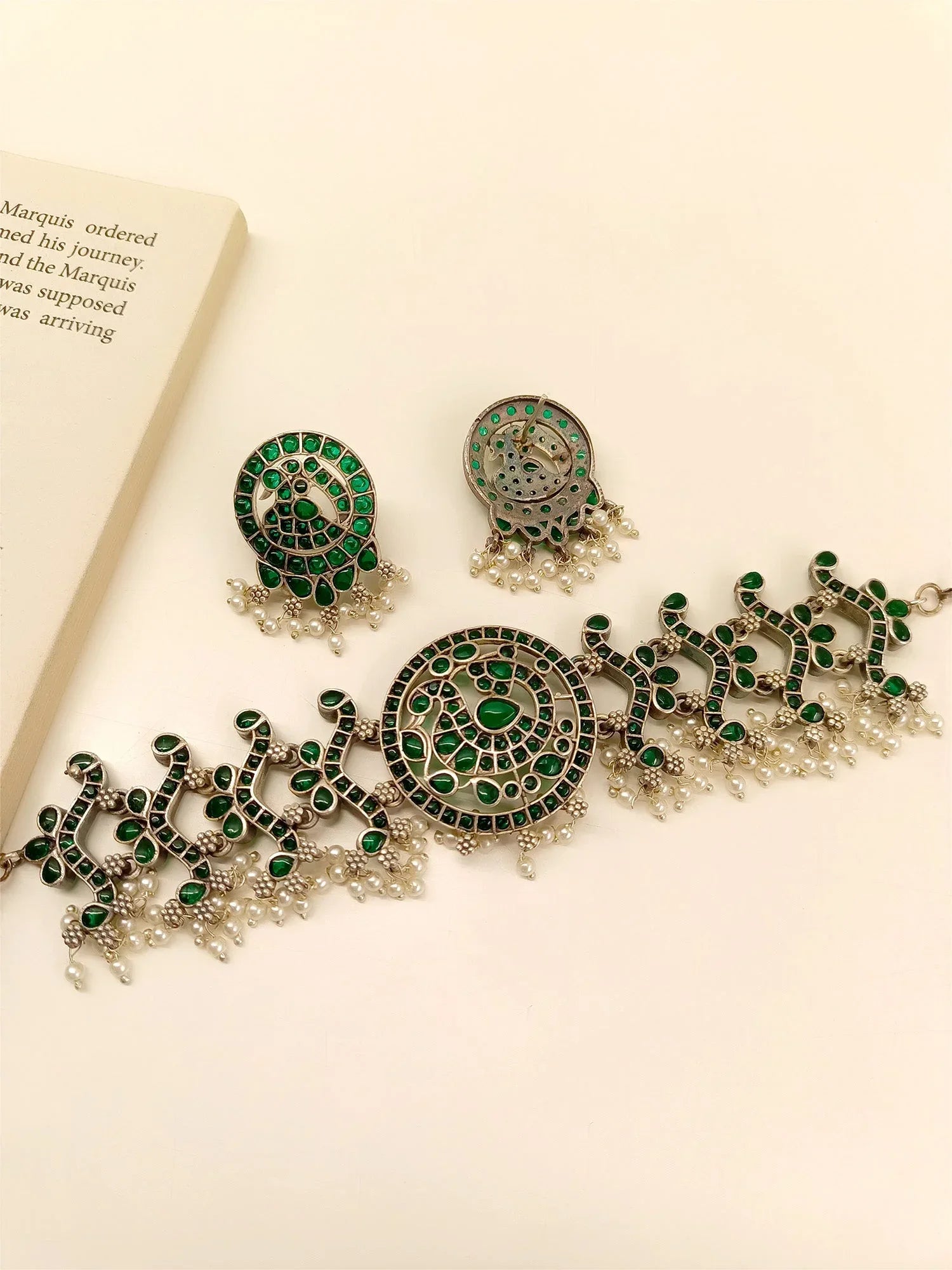 Sharnya Green Oxidized Choker Set