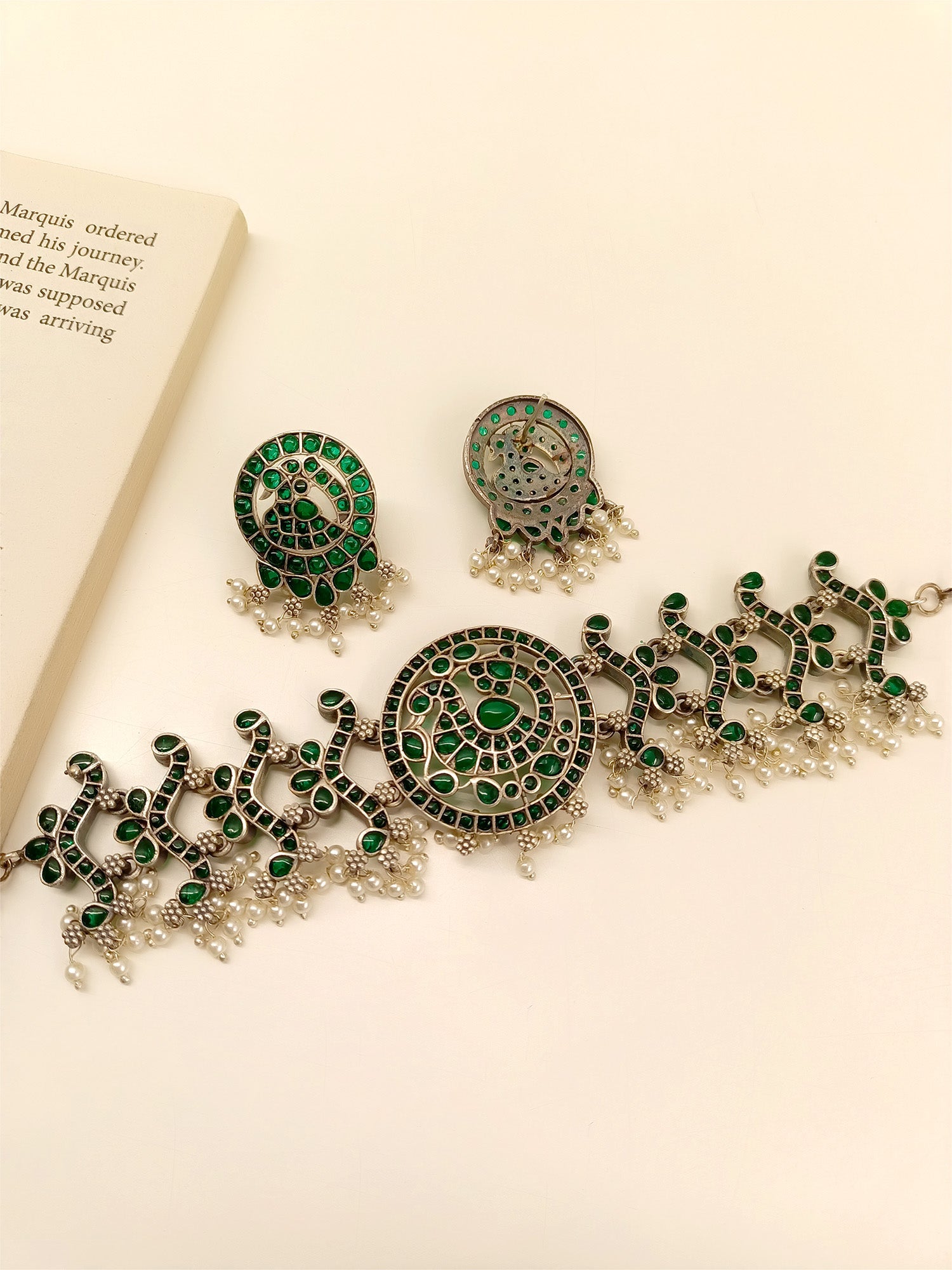 Sharnya Green Oxidized Choker Set