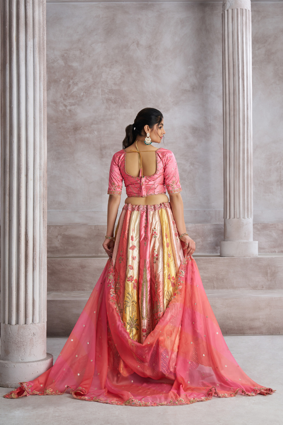Pretty Pink Silk Bridal Lehenga with Paisley Embroidery and Traditional Design - qivii