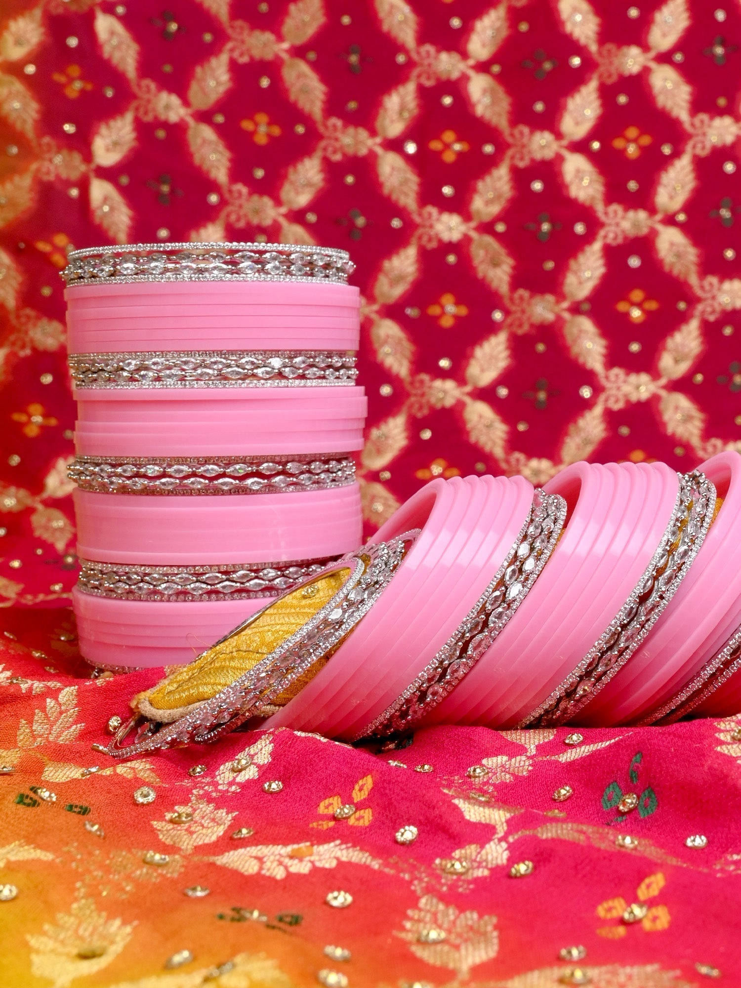 Parul Pink American Diamond Punjabi Chura - qivii