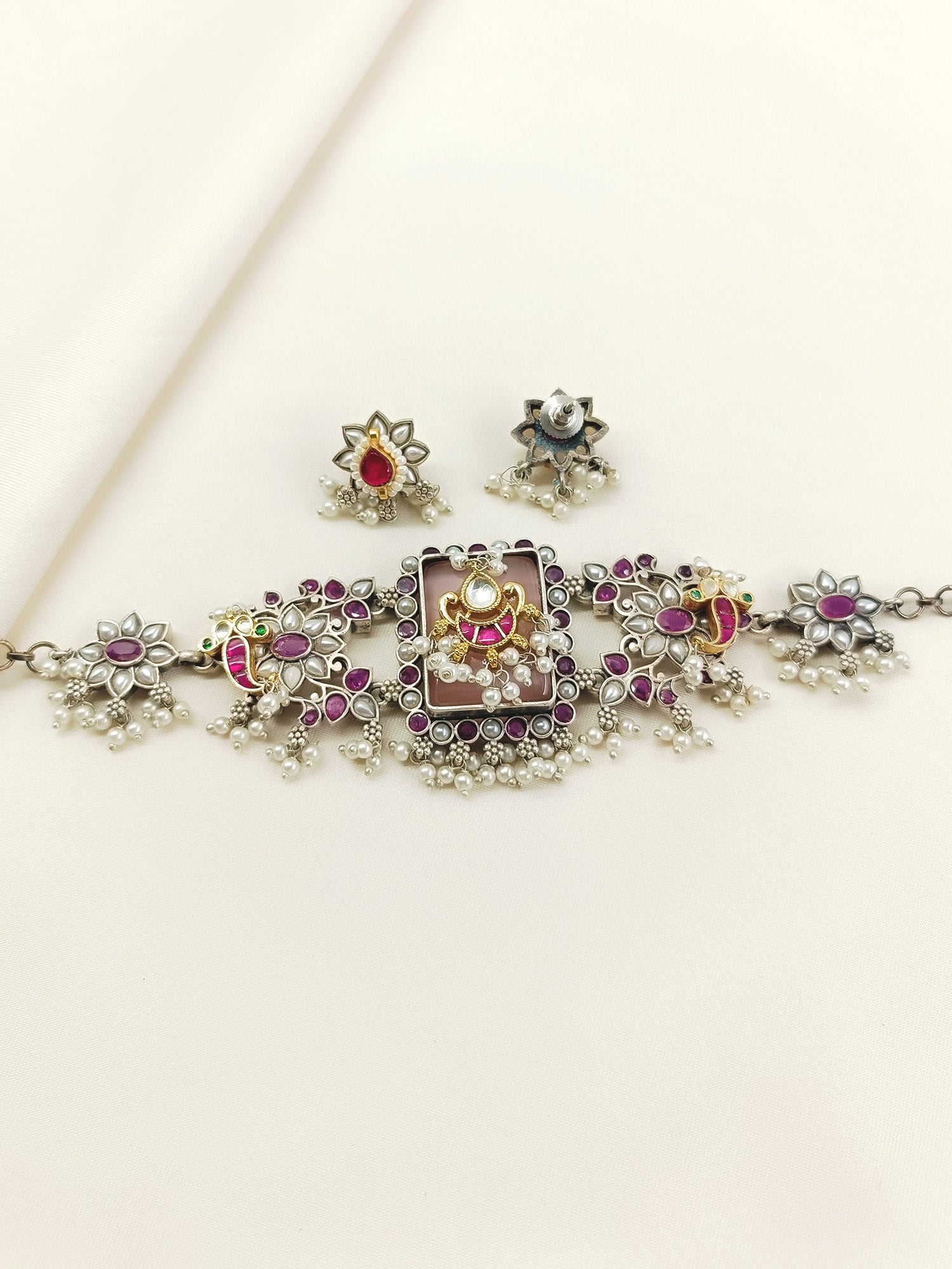 Raya Peach Oxidized Choker Set