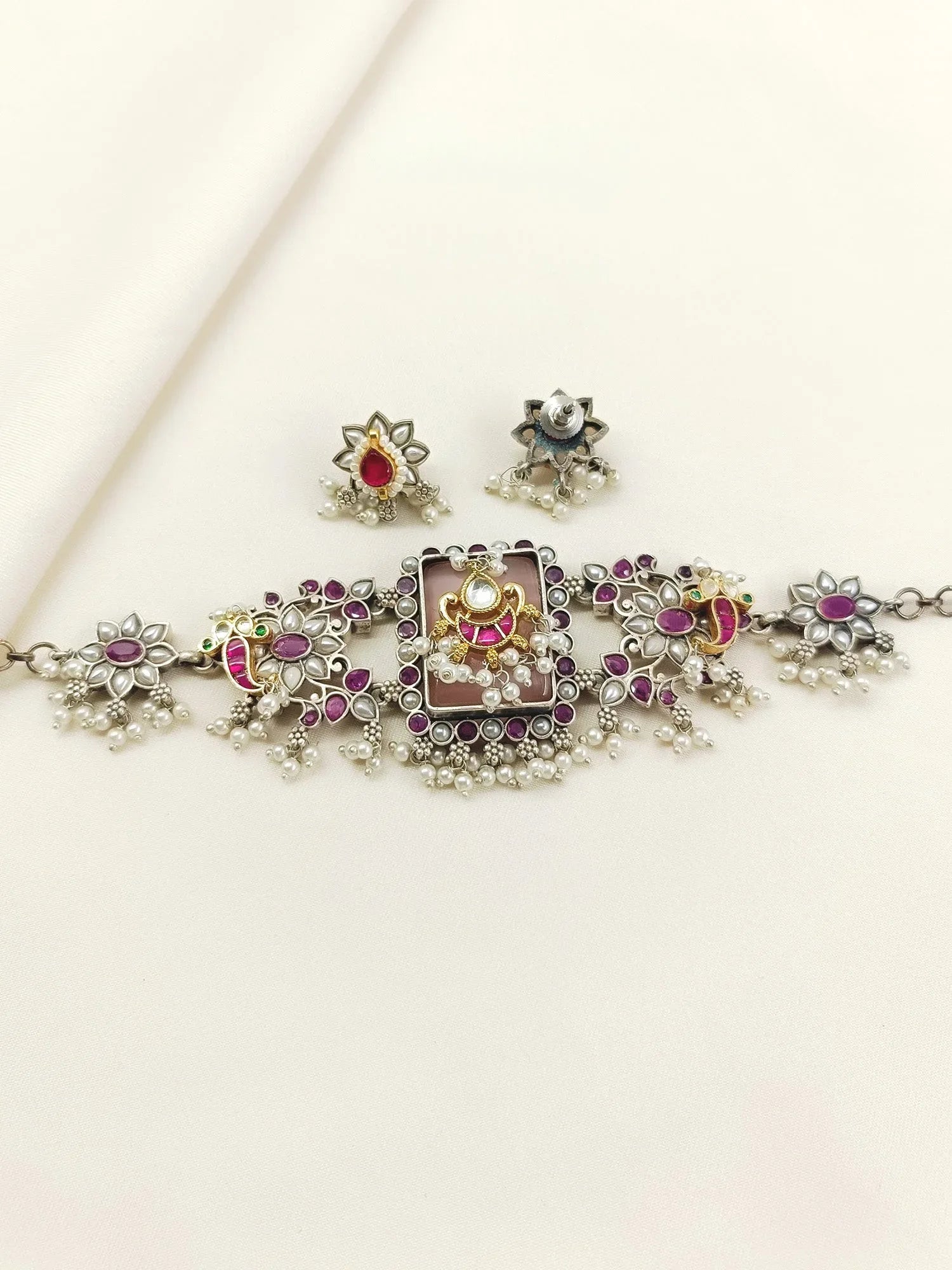 Raya Peach Oxidized Choker Set