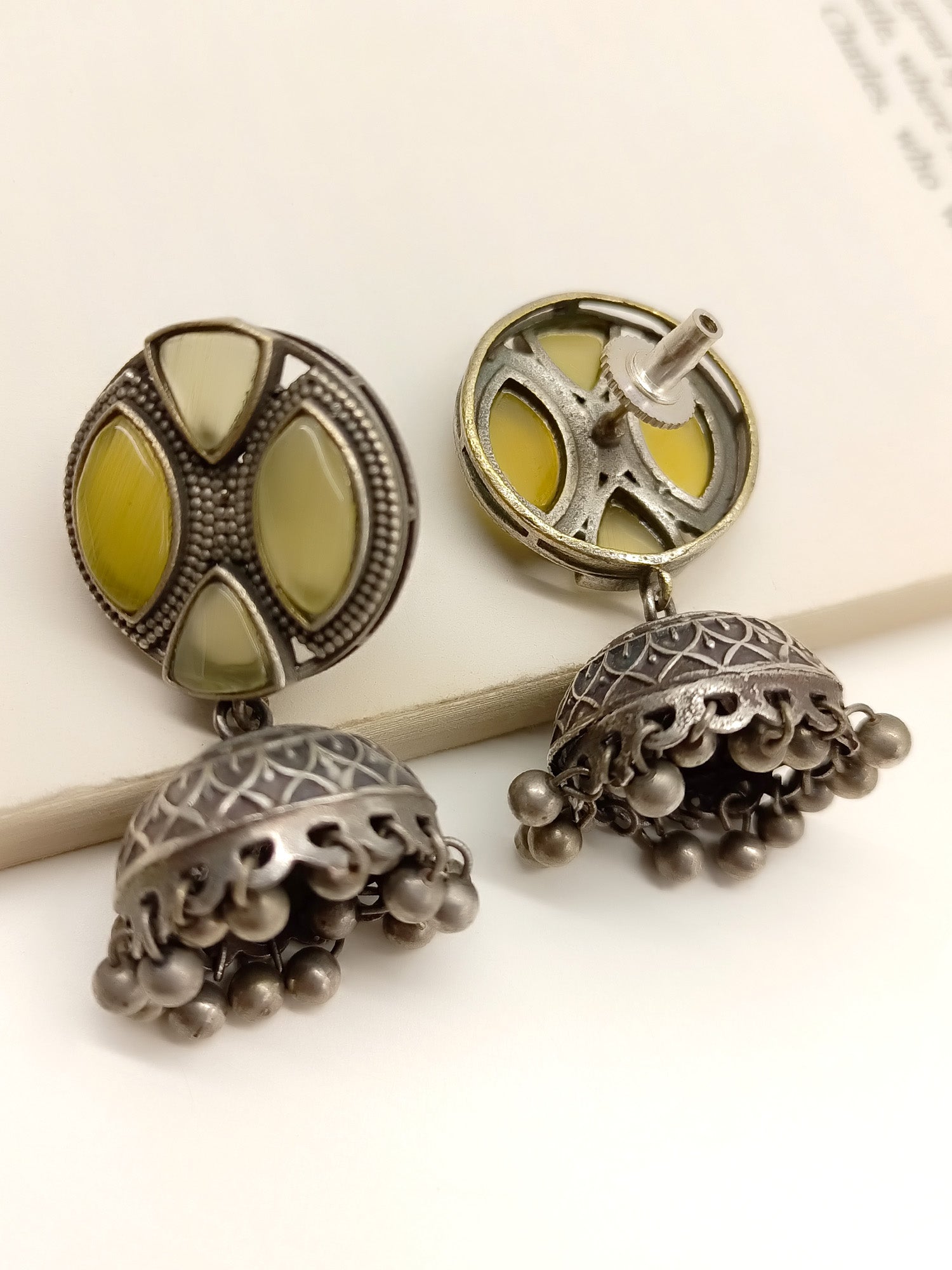 Saina Yellow Oxidized Jhumki - qivii