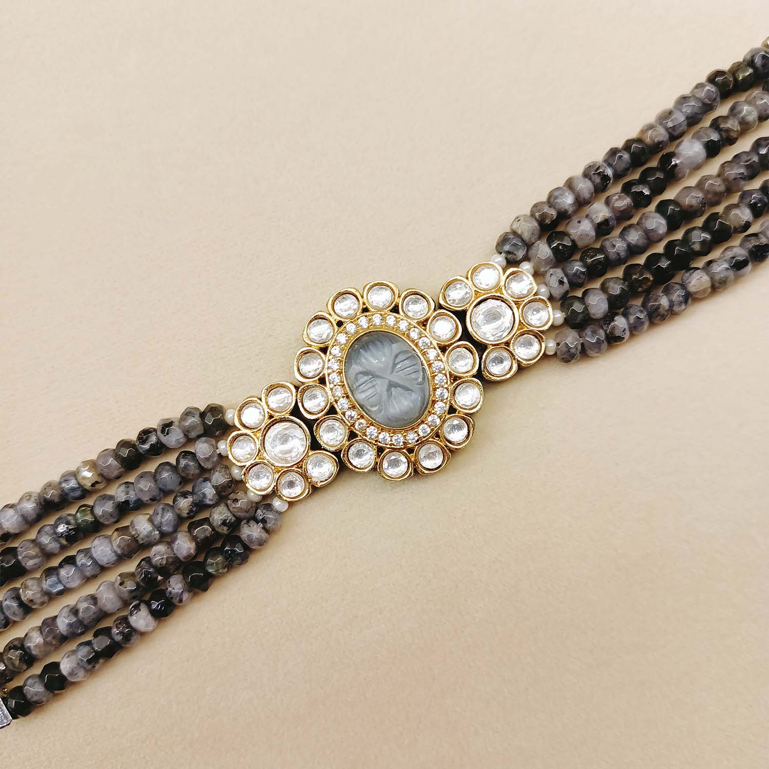 Tanvi Grey Stone Gold And Rhodium Plated Flexible Bracelet - qivii