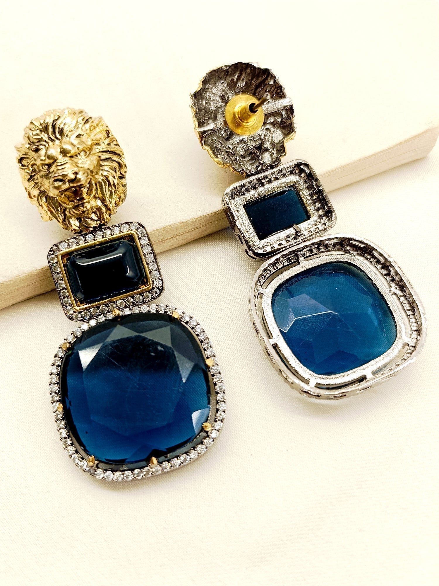 Victorian Earrings made with black polish brass metal and accented with American diamond setting