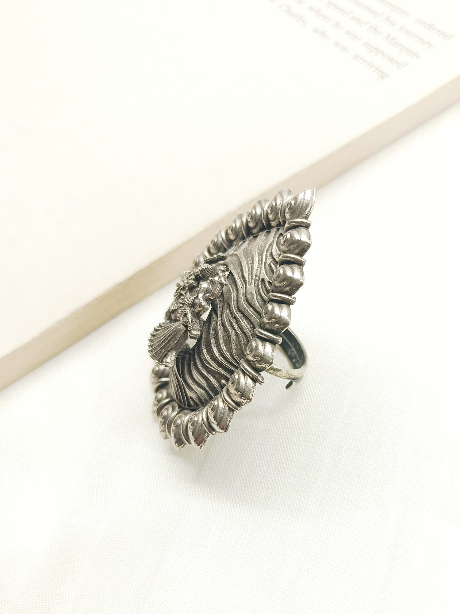 Bela Radha Krishna Oxidized Finger Ring