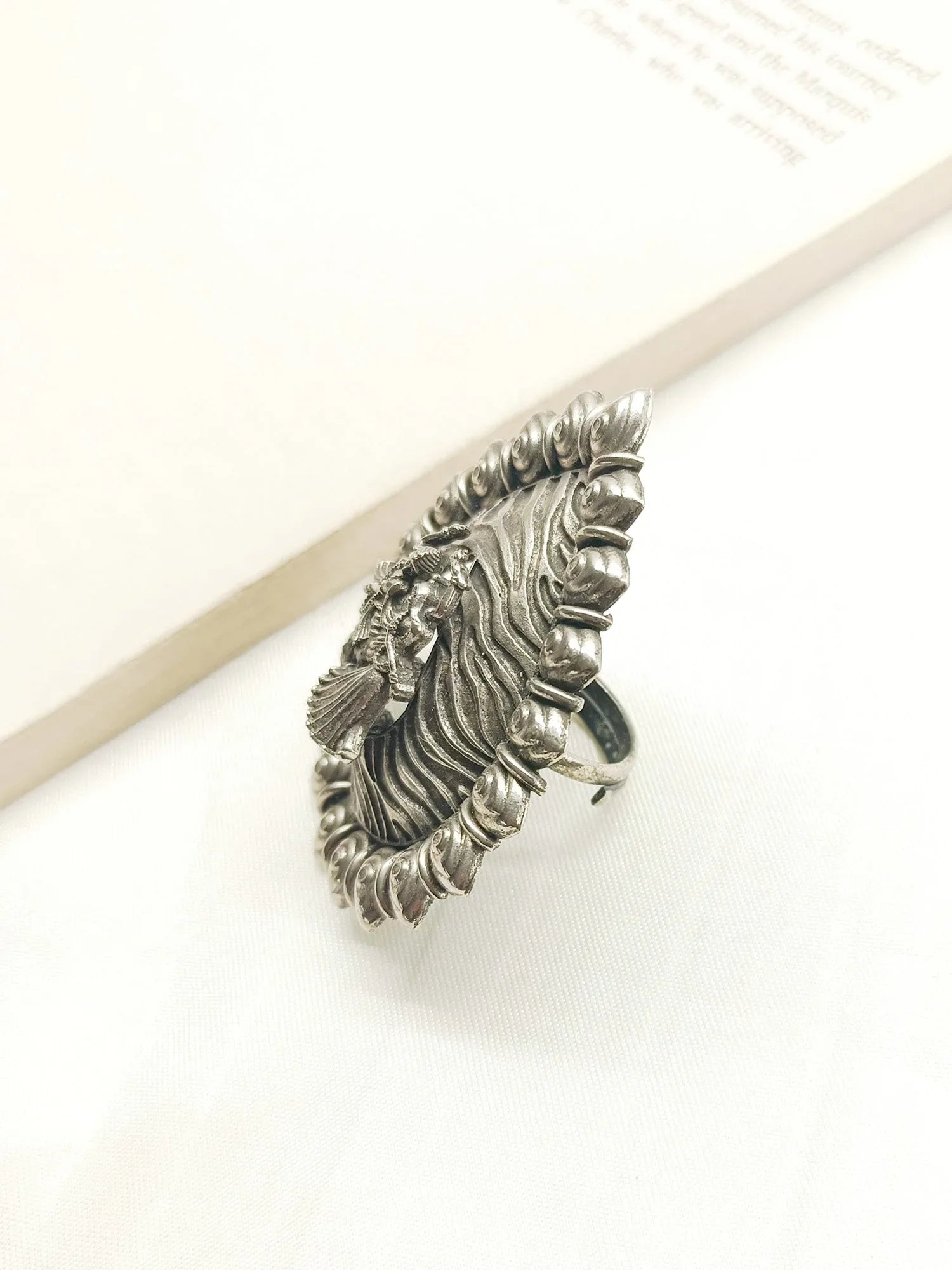 Bela Radha Krishna Oxidized Finger Ring