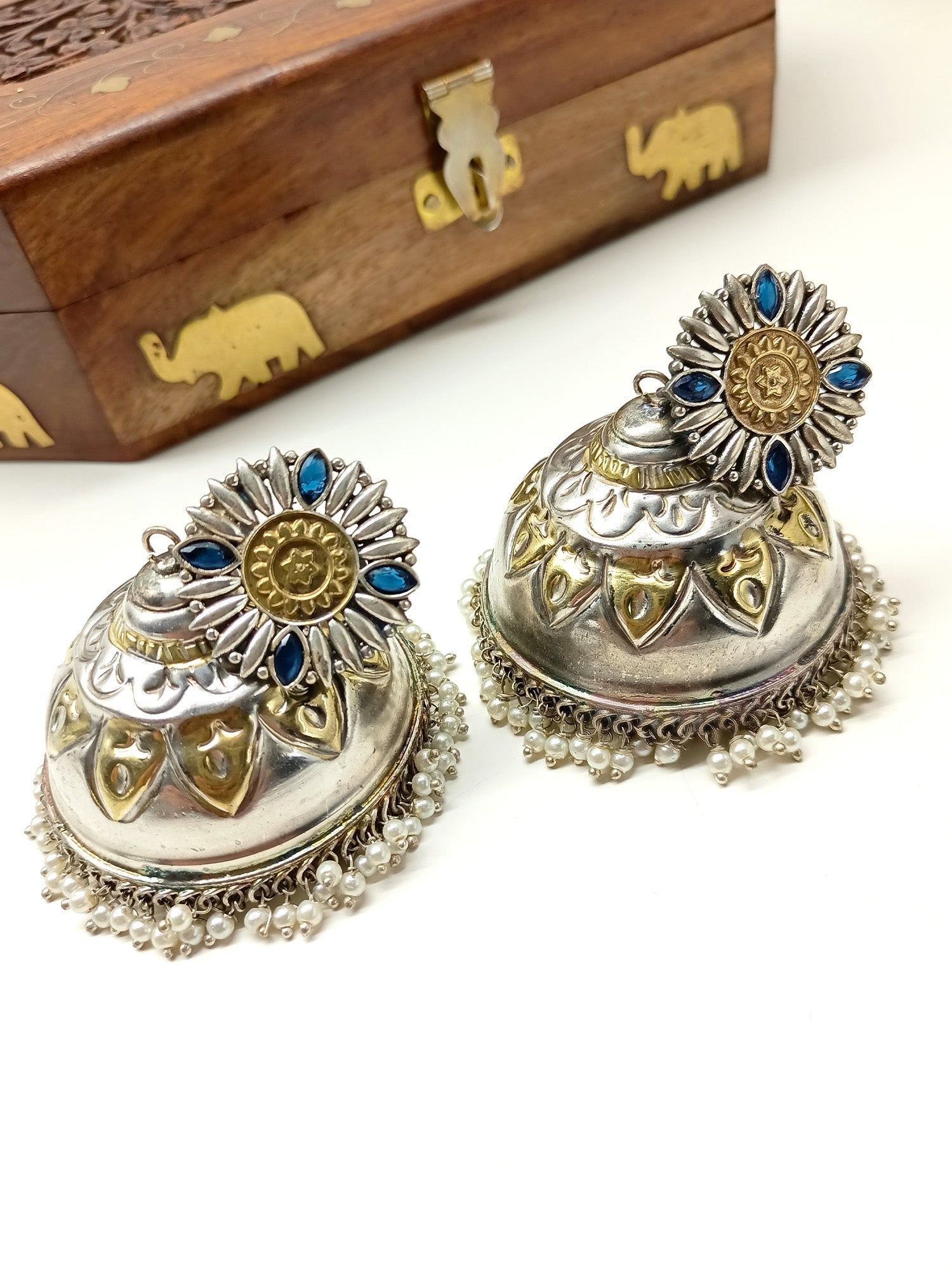 Maria Navy Blue Oxidized Jhumki - qivii
