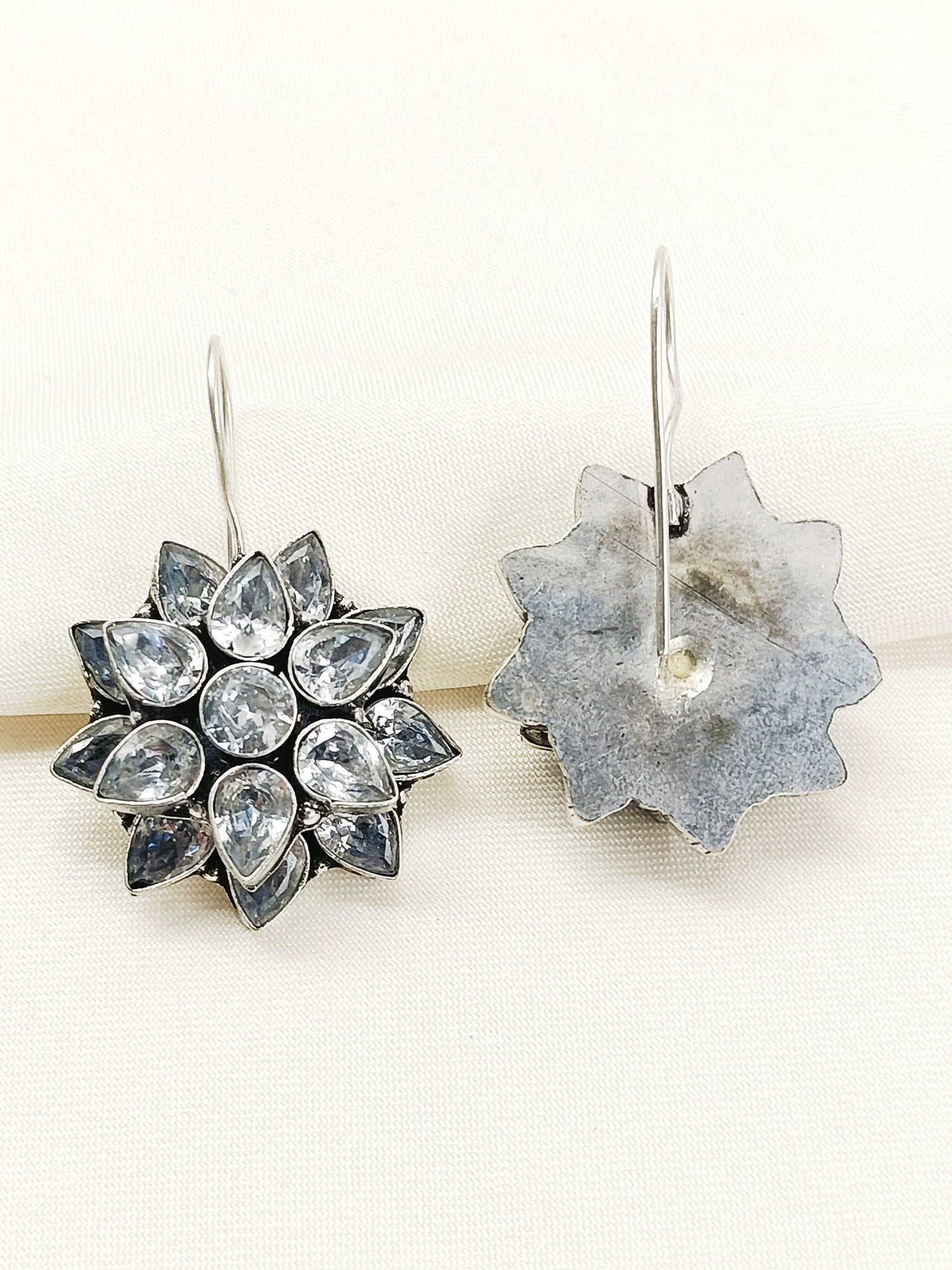 Fara White Oxidized Earring