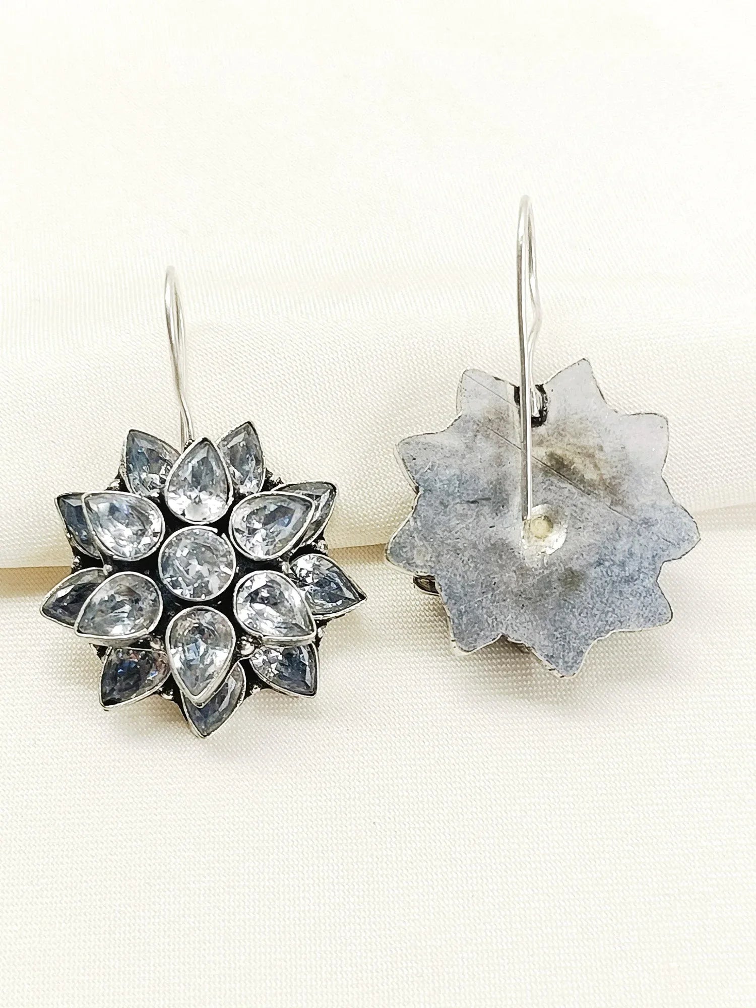 Fara White Oxidized Earring