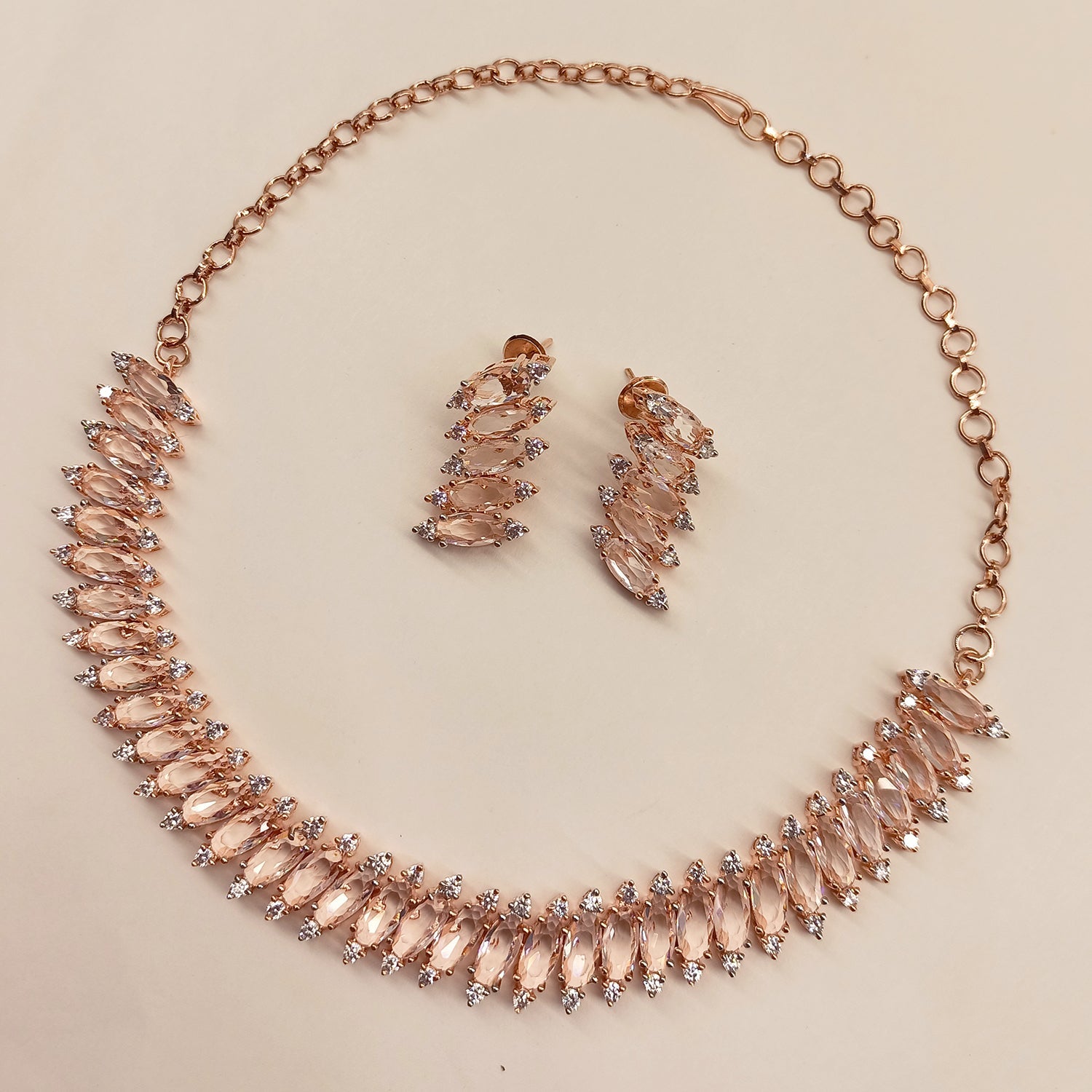 Saniya American Diamond Rose Gold Plated Necklace Set - qivii