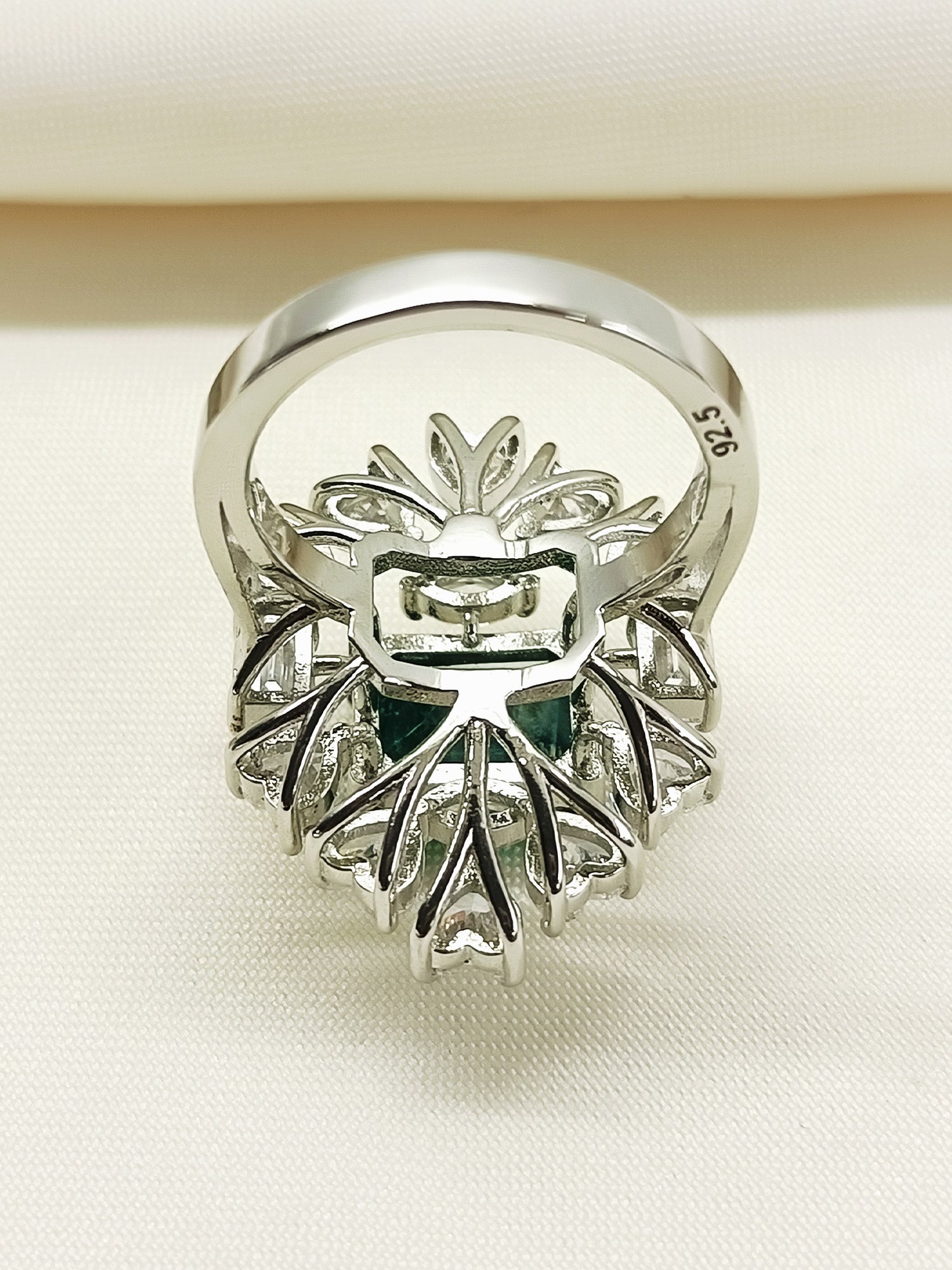 Elodie Green 92.5 Silver American Diamond Finger Ring - qivii