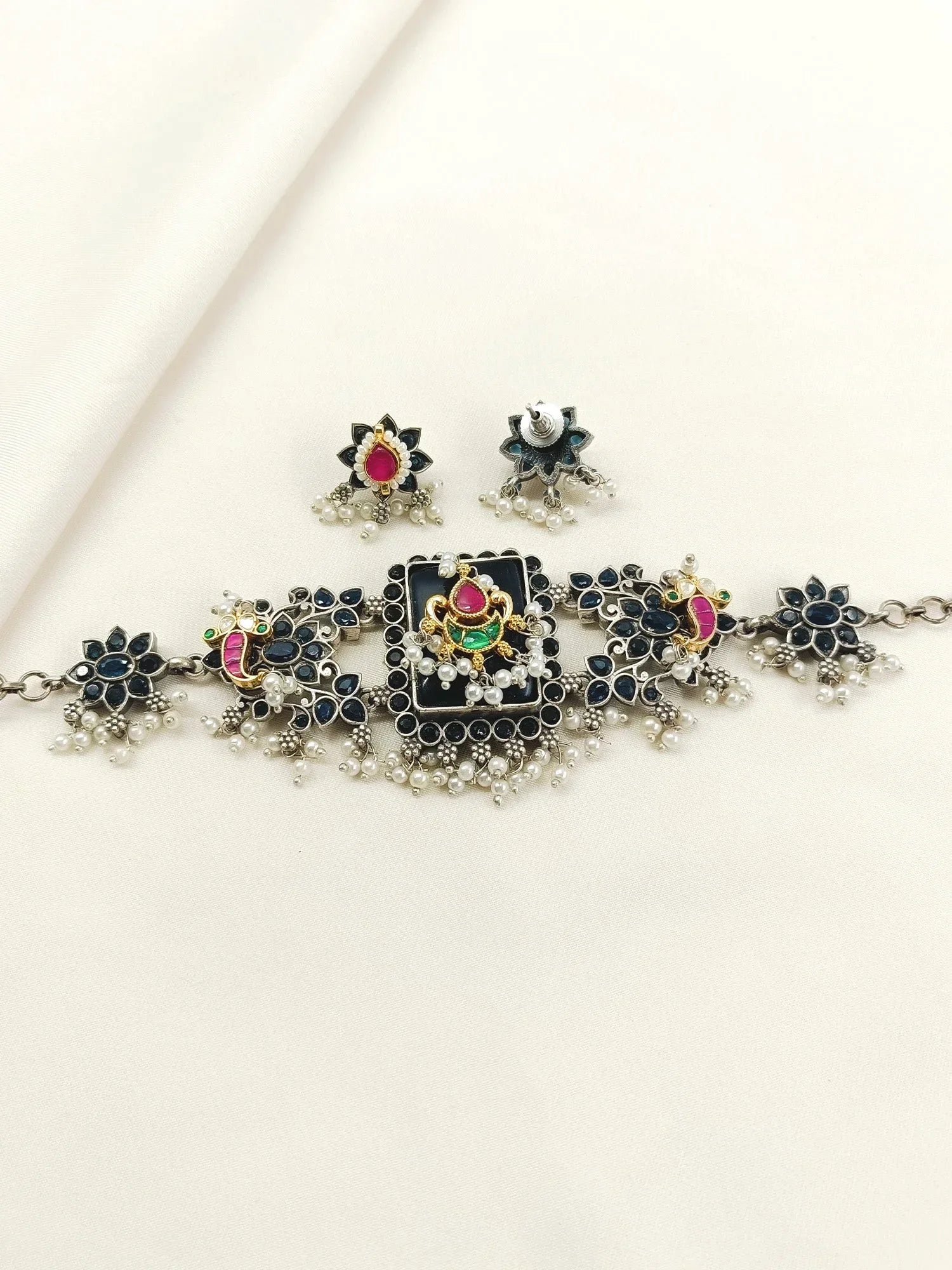 Shibu Blue Oxidized Choker Set