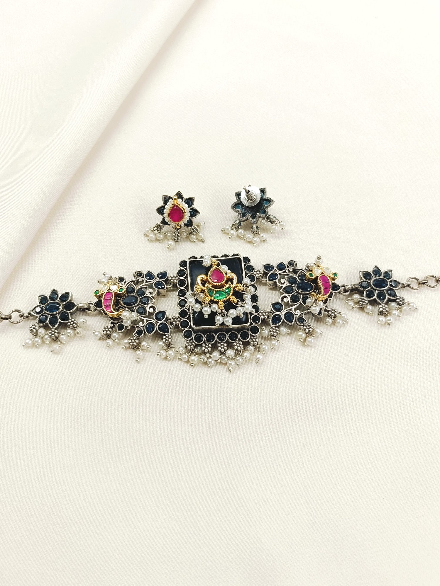 Shibu Blue Oxidized Choker Set