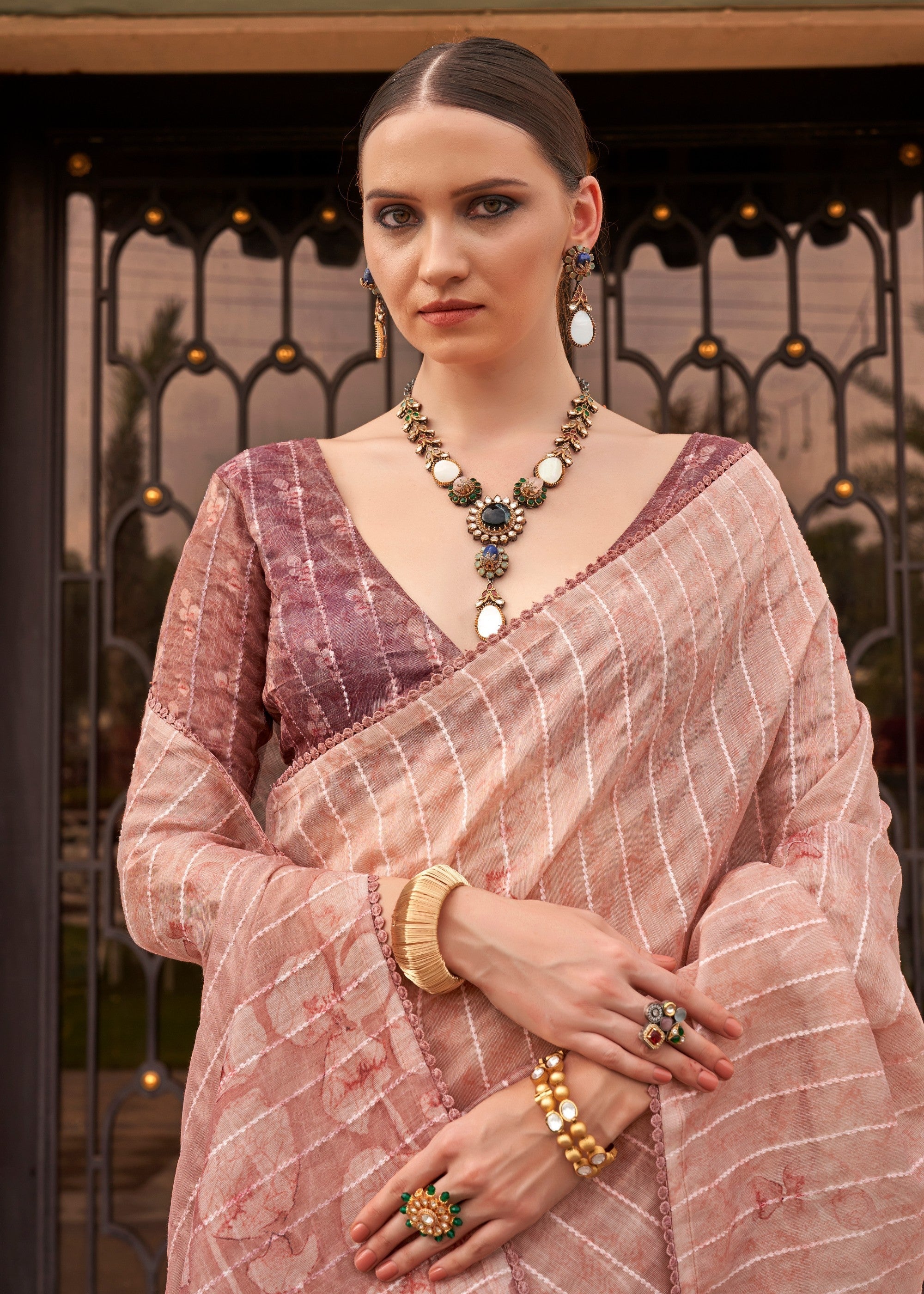 Blush Pink Pure Tissue Silk Saree - qivii