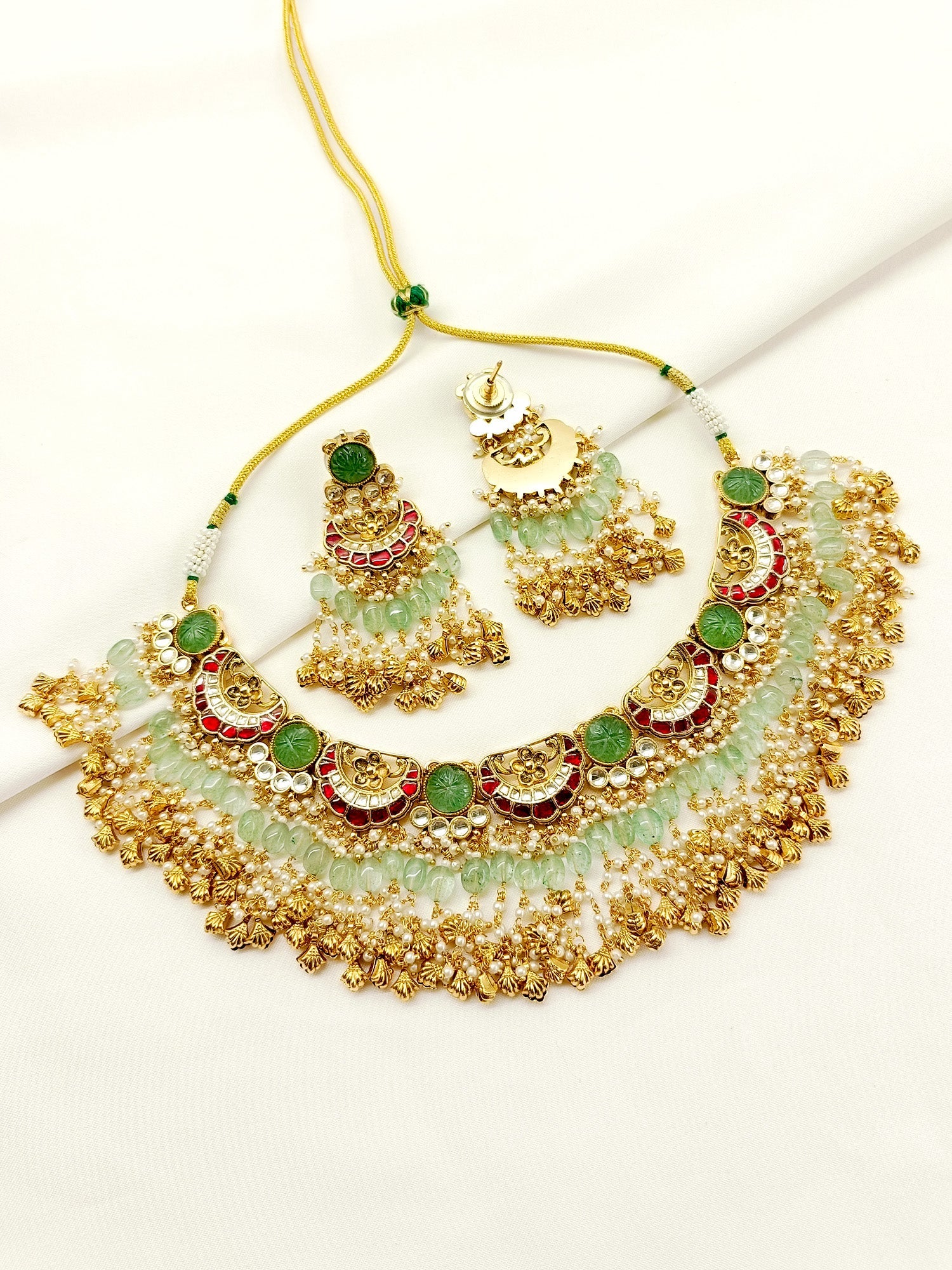 Sanchi Mint Green Kundan Set - qivii